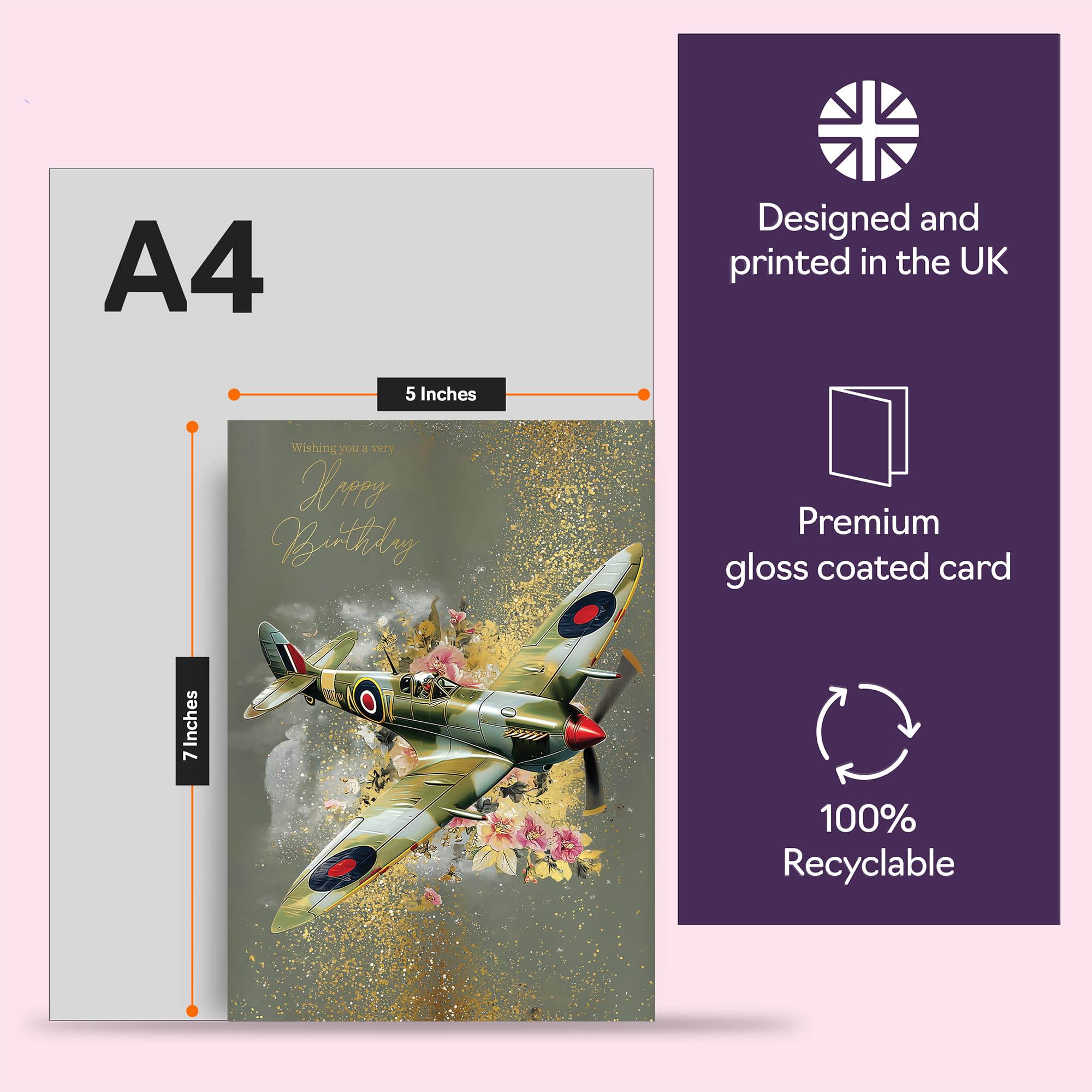Giftzie Family Birthday Card - Spitfire Airplane Design | 360 Micron Gloss Board | 127mm x 178mm 5
