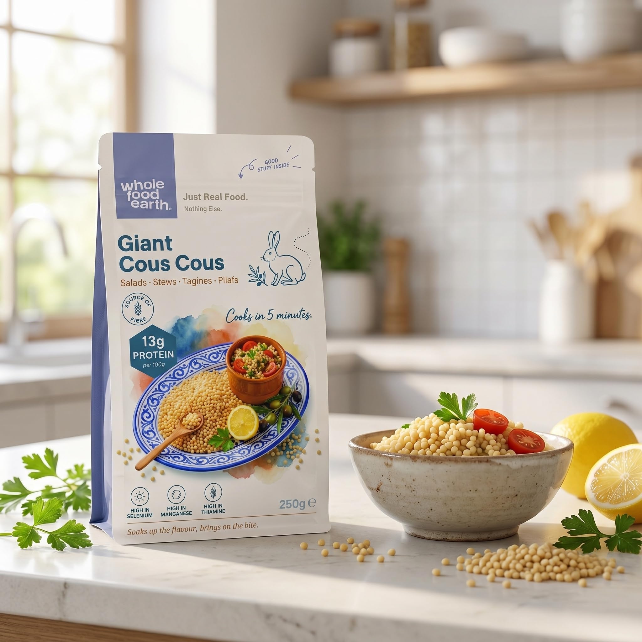 Wholefood Earth Giant Couscous - 250g Pouch | Source of Protein & Fibre | GMO Free 3