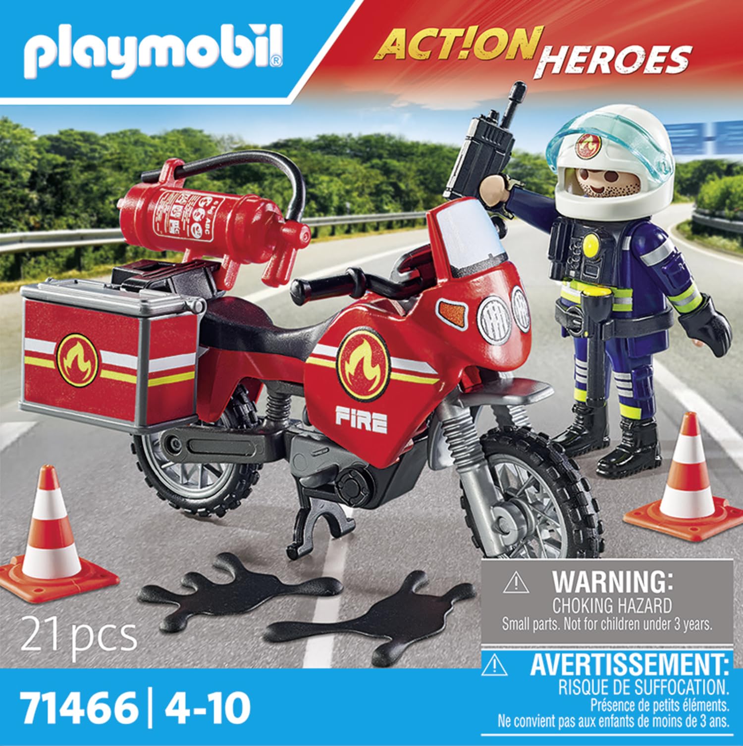Playmobil 71466 Action Heroes: Motorcycle & Oil Spill Incident Playset | Ages 4+ | 21 Pieces 4