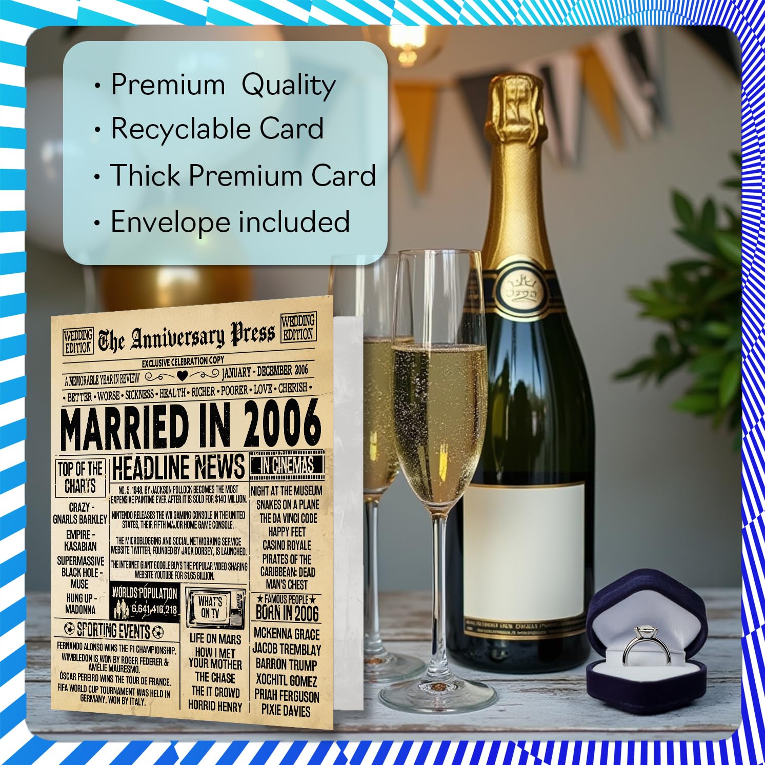 Stuff4 20th Anniversary Card for Women Men - Vintage Newspaper Married in 2006, 5x7 Inch Greeting Card 3