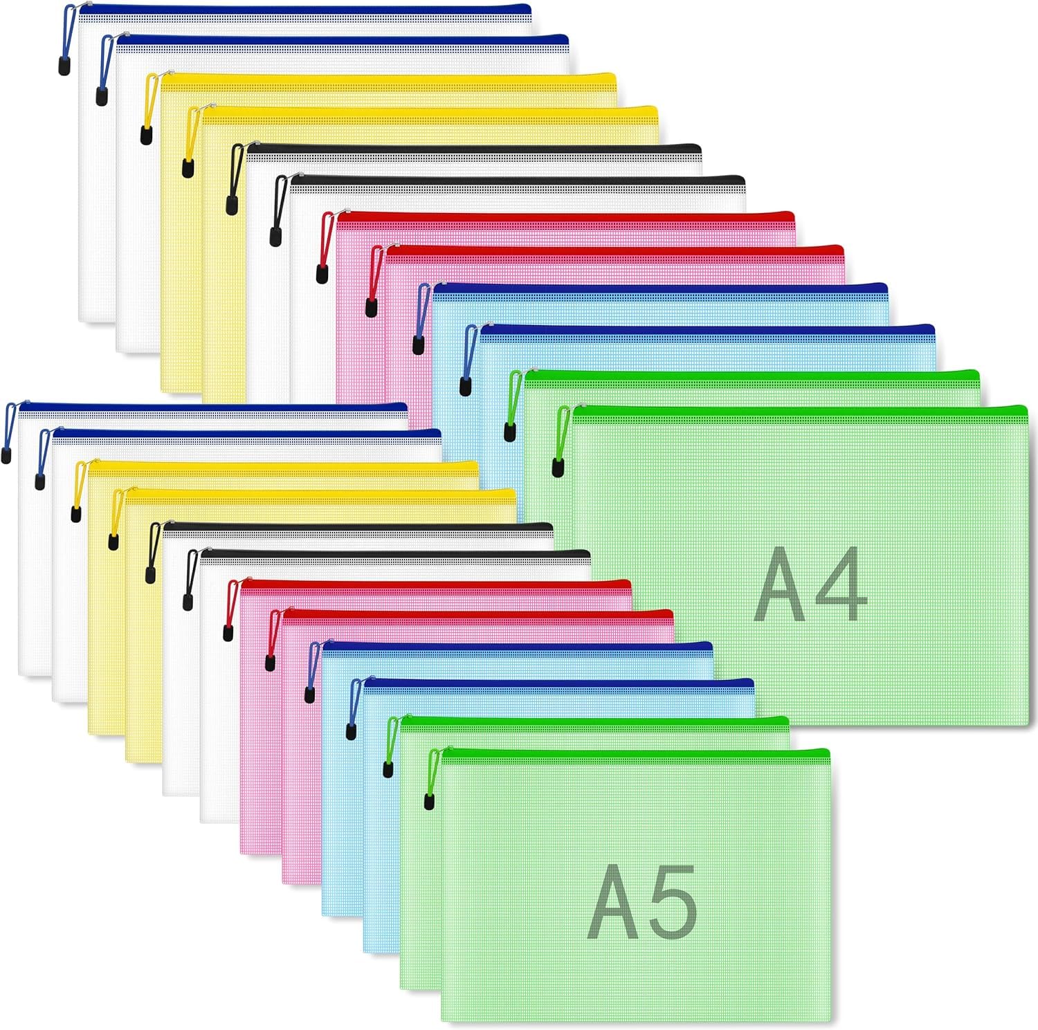 NORTHERN BROTHERS 24 Pcs Plastic Zip Wallets - A4/A5 Document Folders | Waterproof PVC | 6 Colours