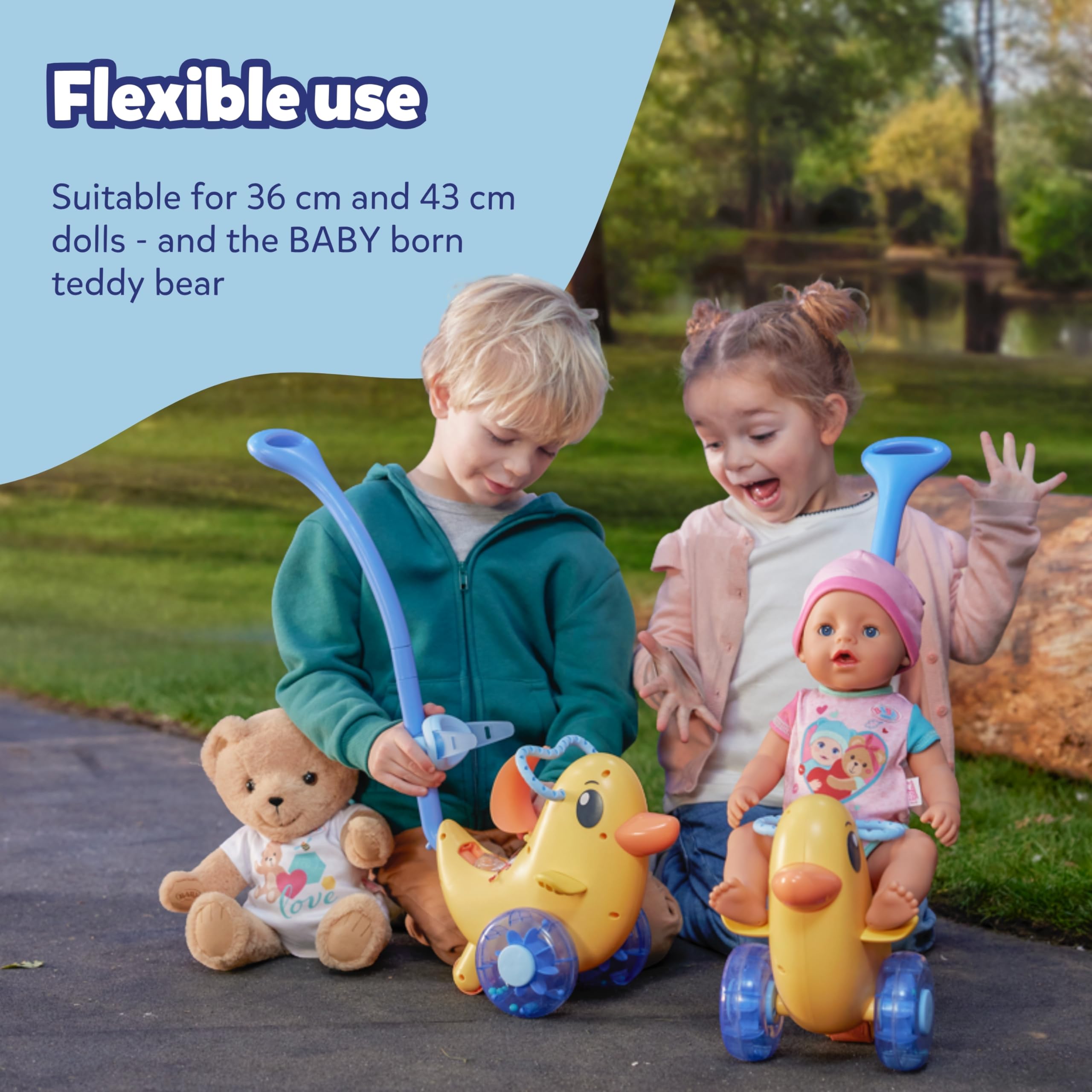 BABY born Push-Along Berta Doll Ride-On Toy | Adjustable Handlebar | Rattling Wheels | For 36cm & 43cm Dolls 7