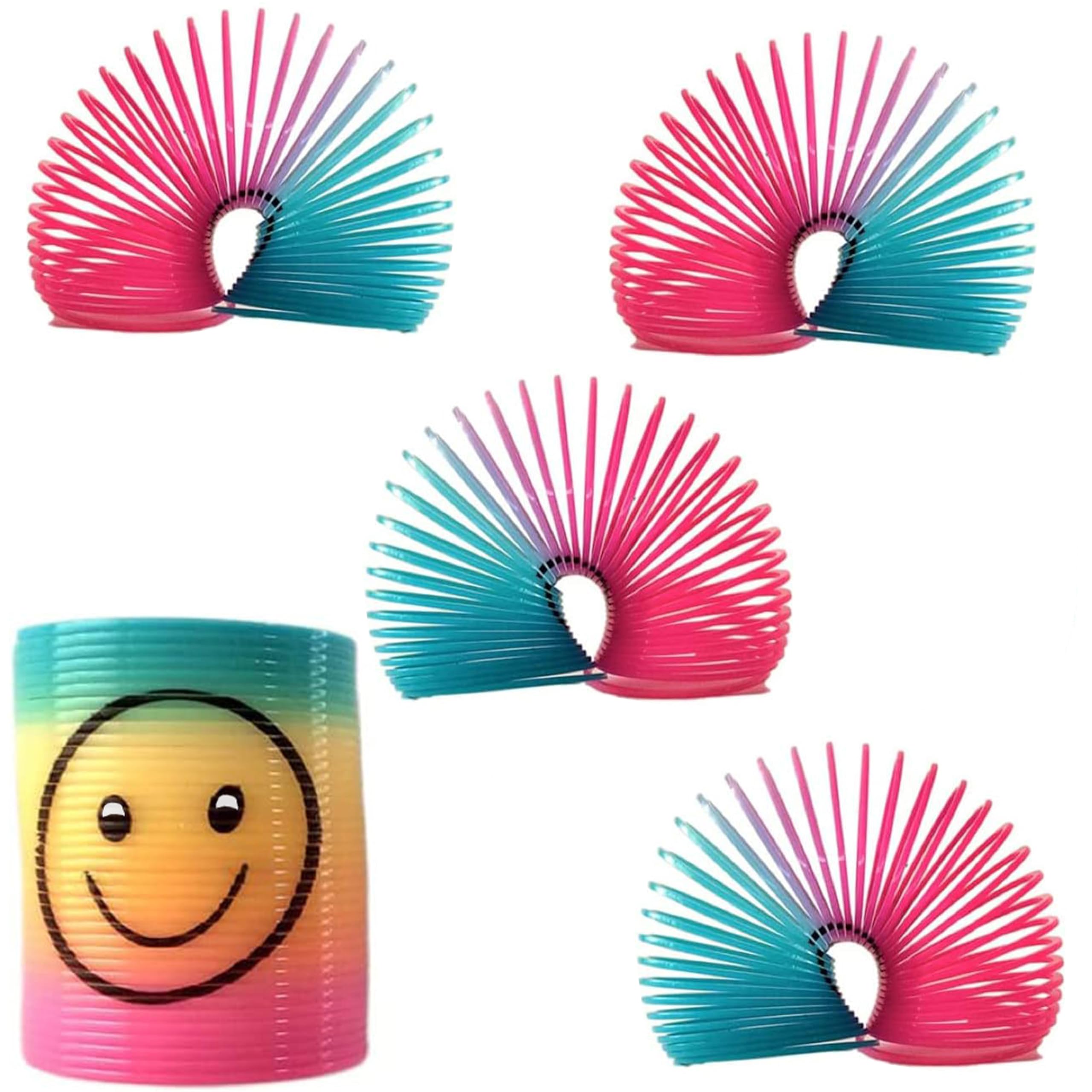 SHATCHI Mini Smile Face Springs - 12 Pcs Rainbow Slinky Fidget Toys for Kids | Stretches to 1 Meter 4
