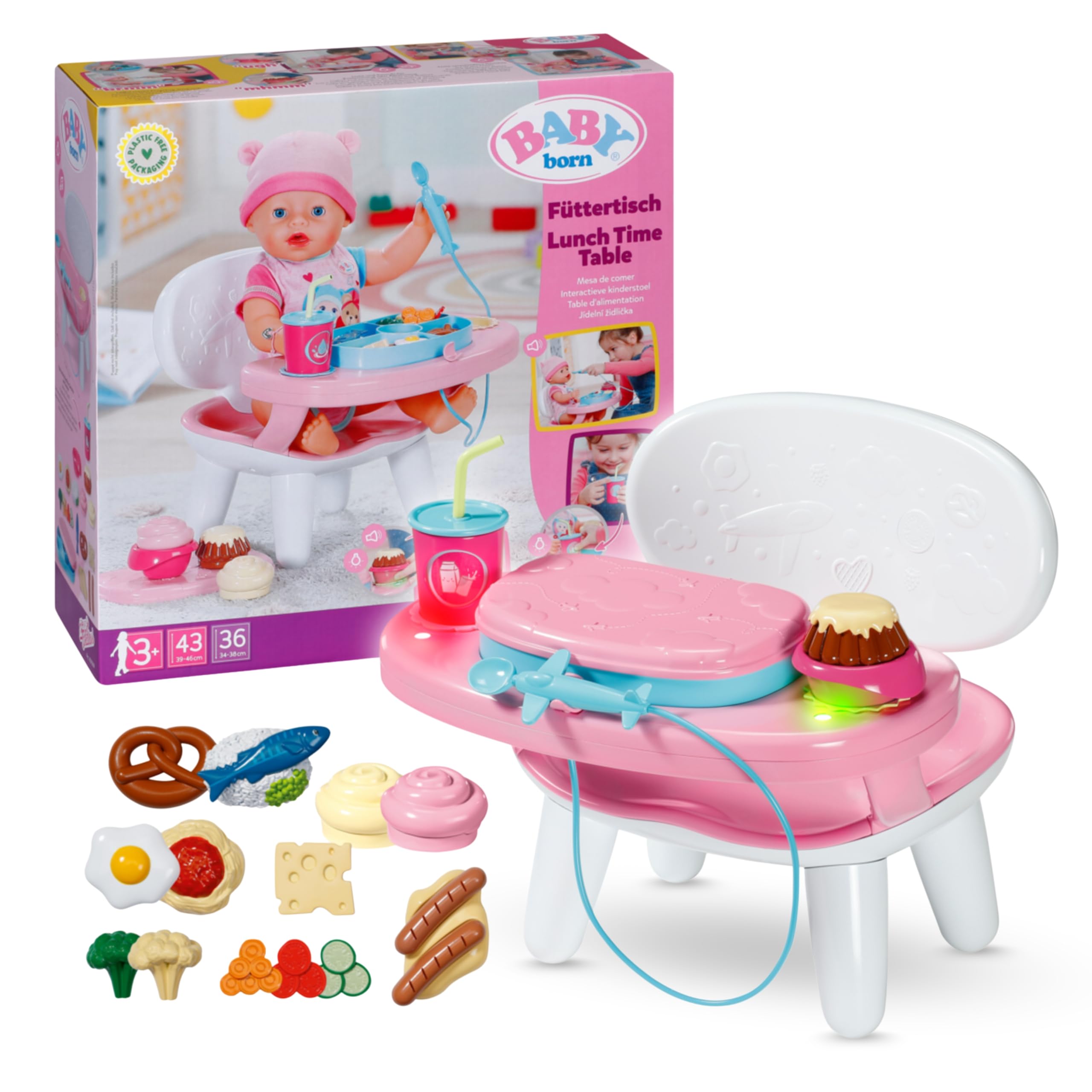 BABY born Feeding Table with Light & Sound Function - Interactive Playset for 43 cm Dolls