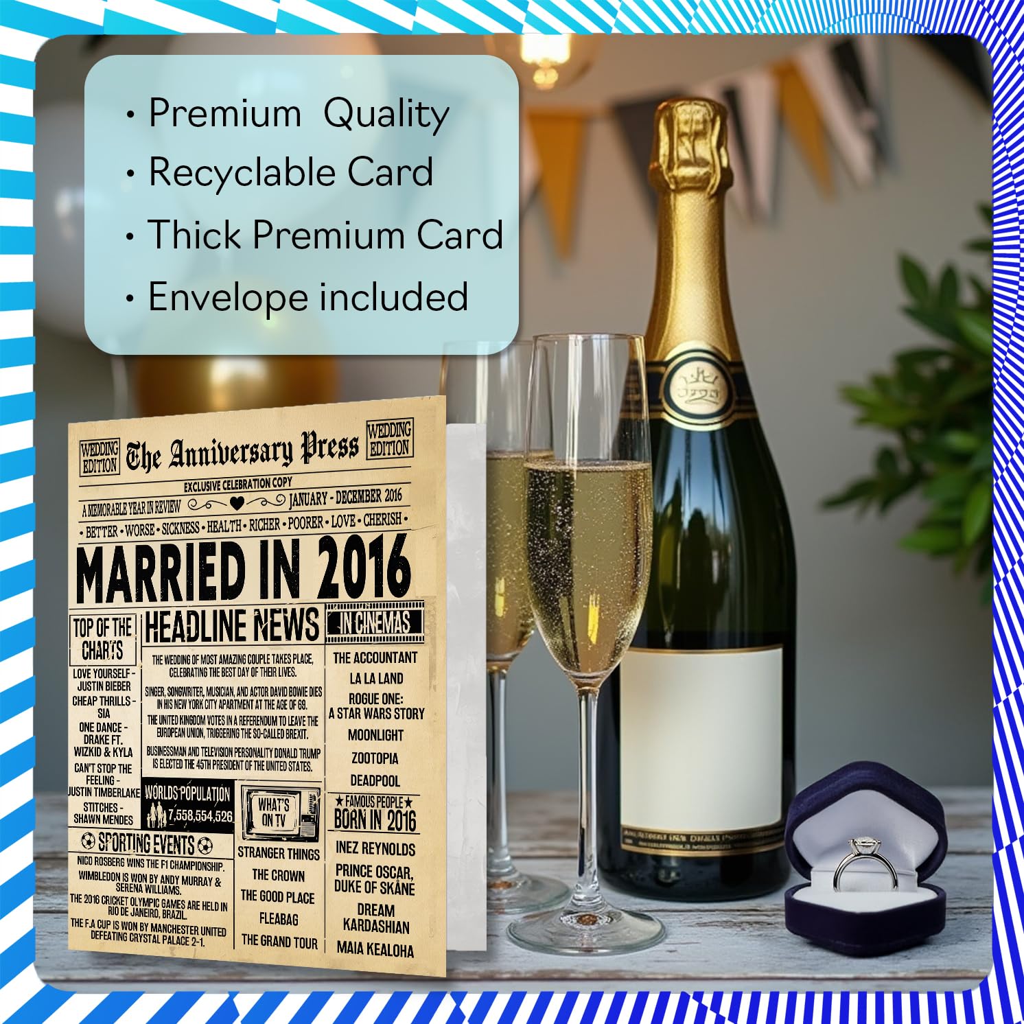 Stuff4 10th Anniversary Card for Women Men - Vintage Newspaper Married in 2016, 5x7 Inch Greeting Card 3