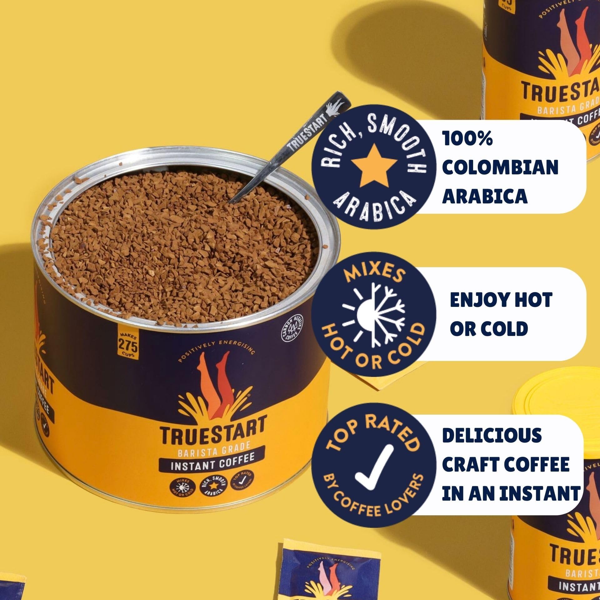 TRUESTART Barista Grade Instant Coffee - Freeze Dried, 750g | 100% Colombian Arabica | Certified B Corp
