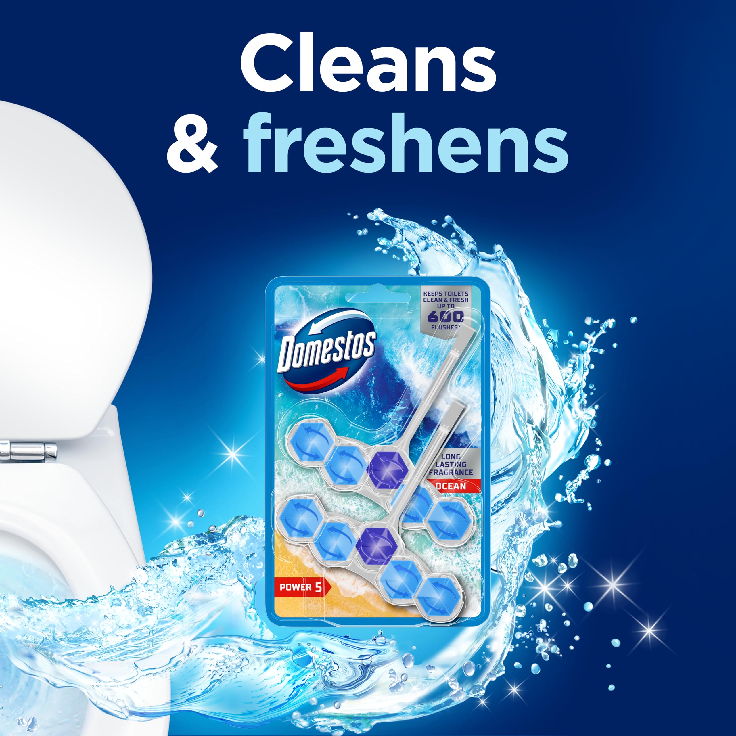 Domestos Power 5 Ocean Toilet Rim Blocks - 2 Count (50g Each) | Limescale Prevention & Rich Foam 2
