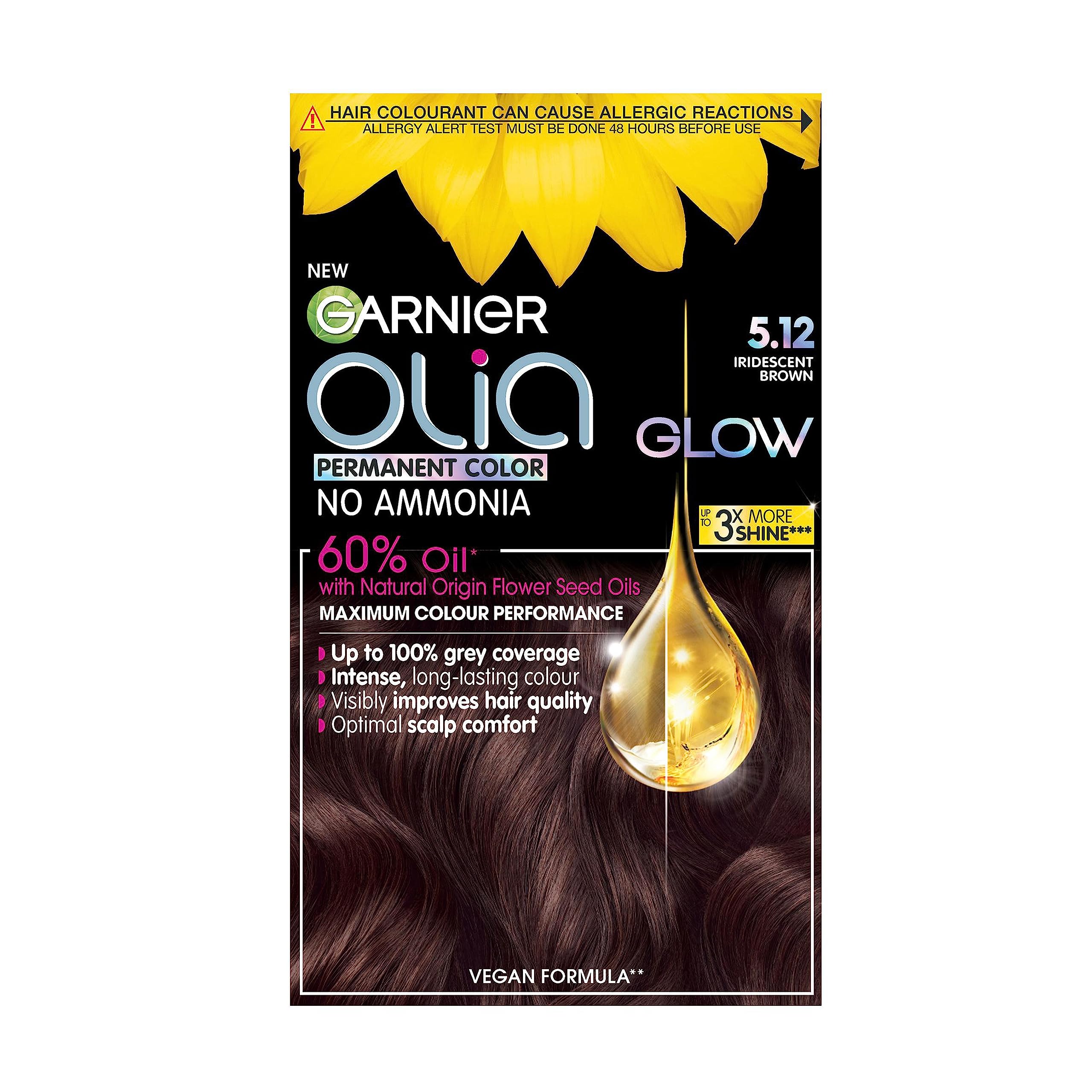 Garnier Olia 5.12 Iridescent Brown Permanent Hair Dye - 60% Oil Powered Formula, No Ammonia, Up to 100% Grey Coverage