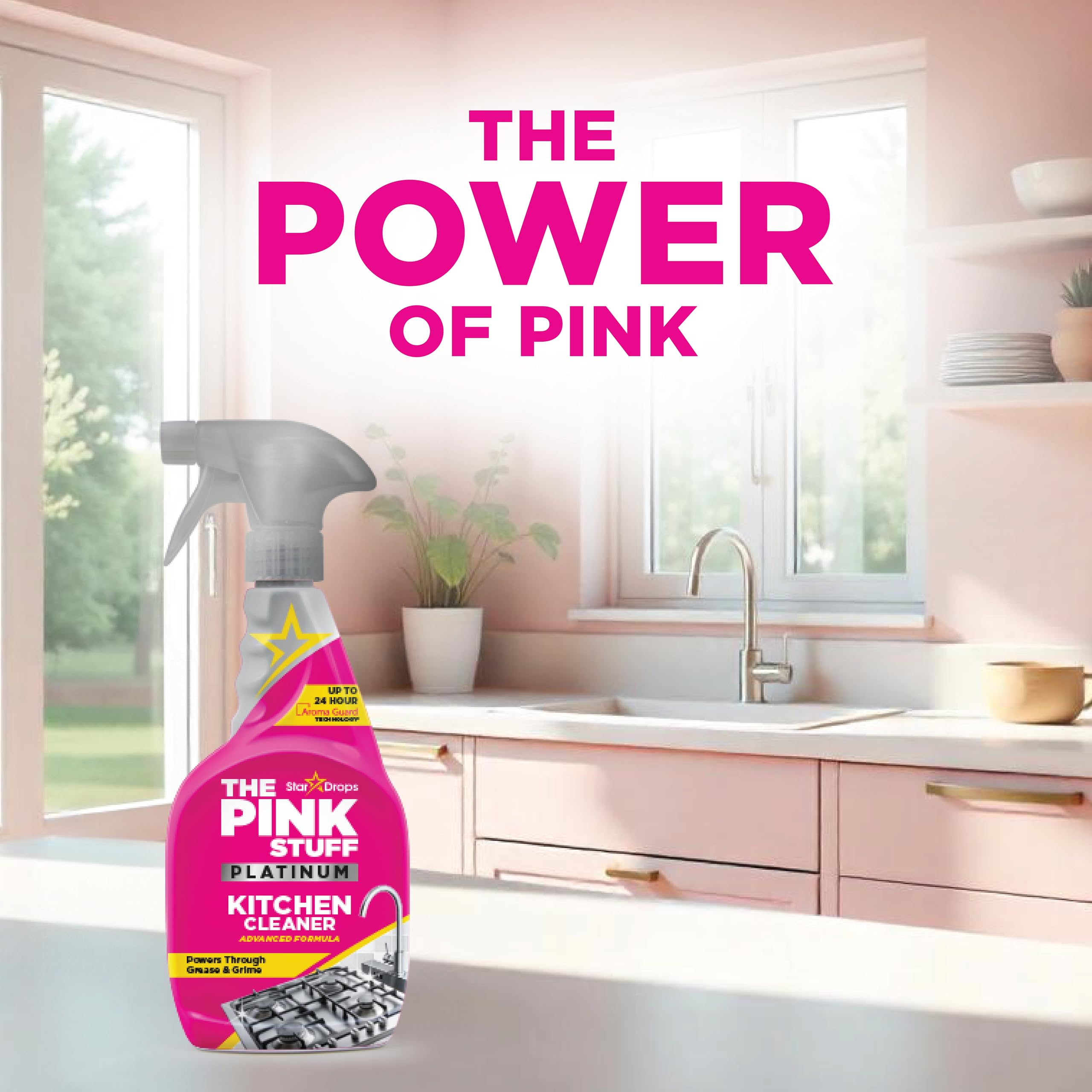 Stardrops The Pink Stuff Platinum Kitchen Cleaner Spray - Cuts Grease & Grime | 750ml | Wild Rhubarb & Dragonfruit Scent 6