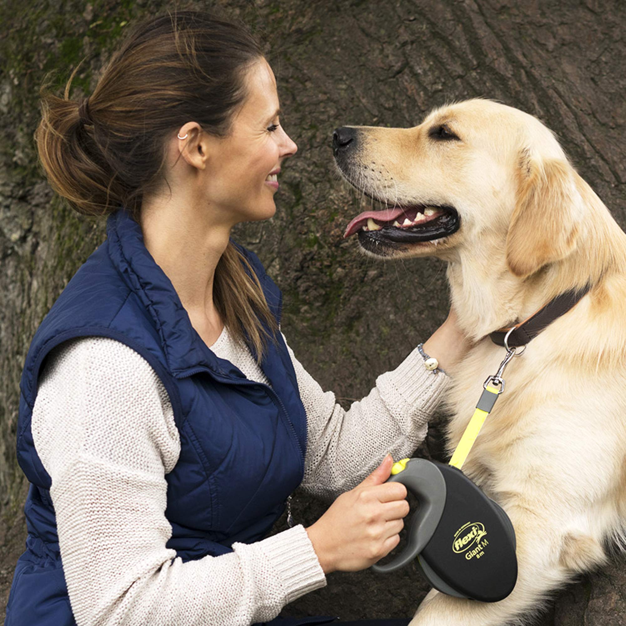 flexi Giant Professional L Retractable Dog Lead - 10m Tape, Up to 50kg | Black/Neon Yellow