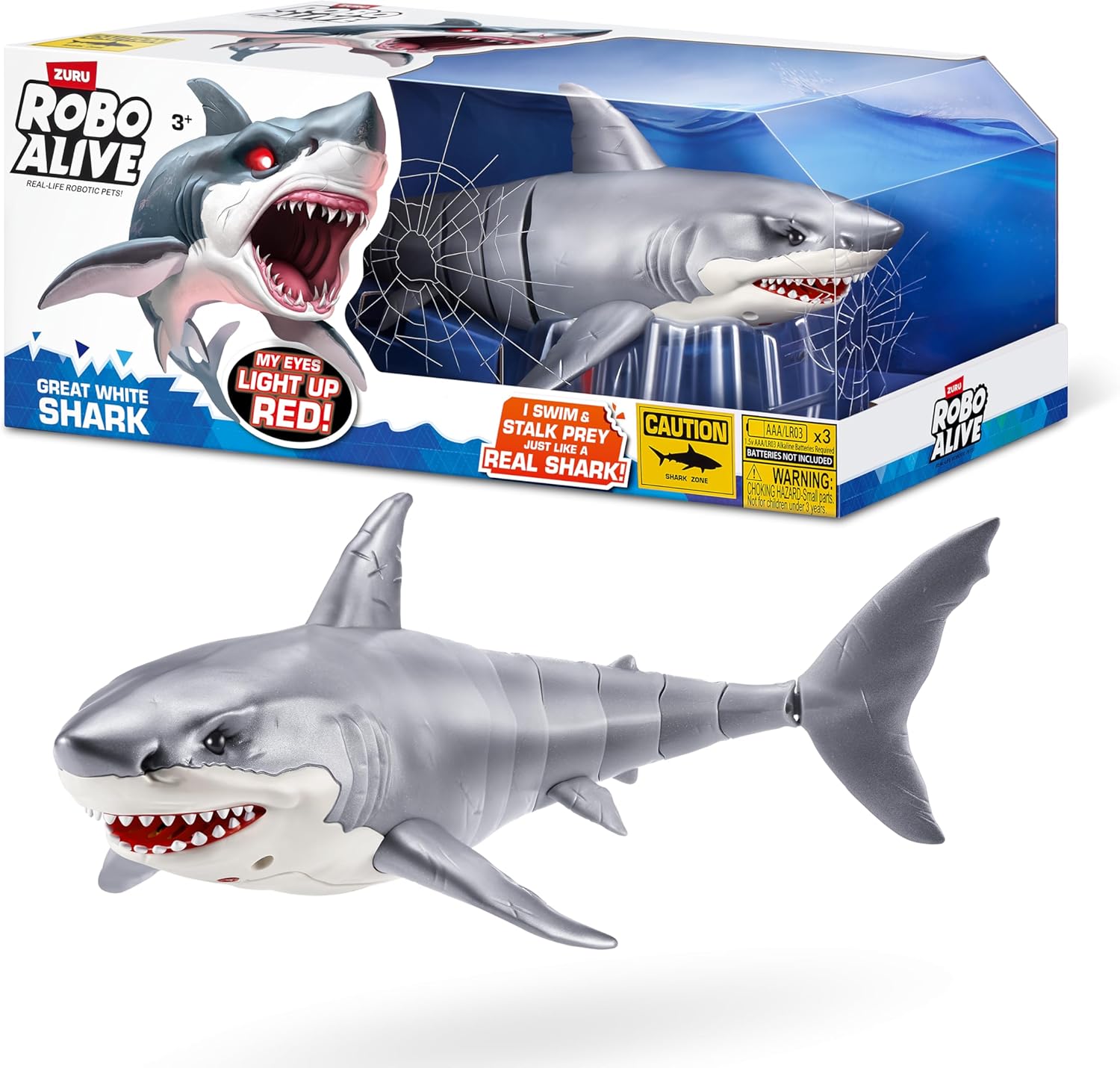 Robo Alive Great White Shark Series 1 by ZURU - Water-Activated Robotic Shark with Light-Up Eyes 1