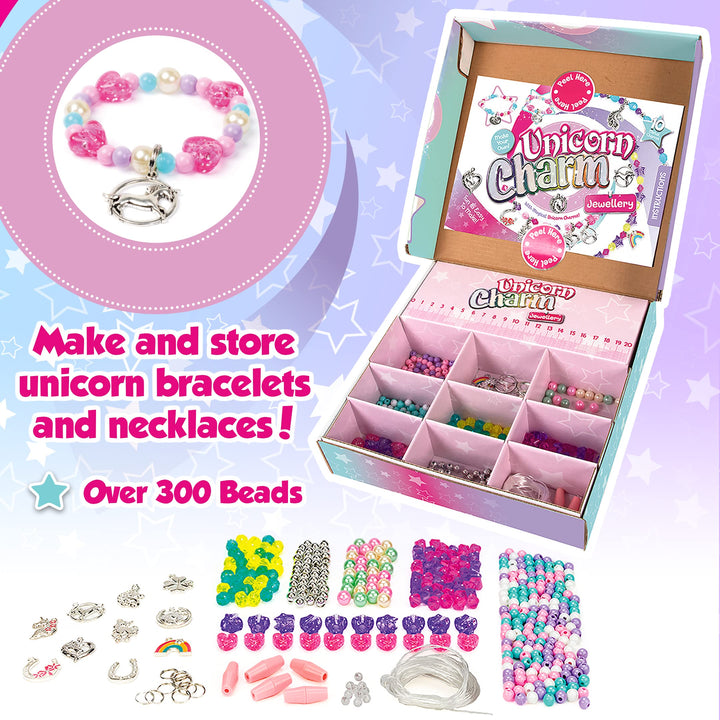Craftbox CB806 Unicorn Charm Jewellery Craft Set - Create 10+ Pieces, Ages 4+