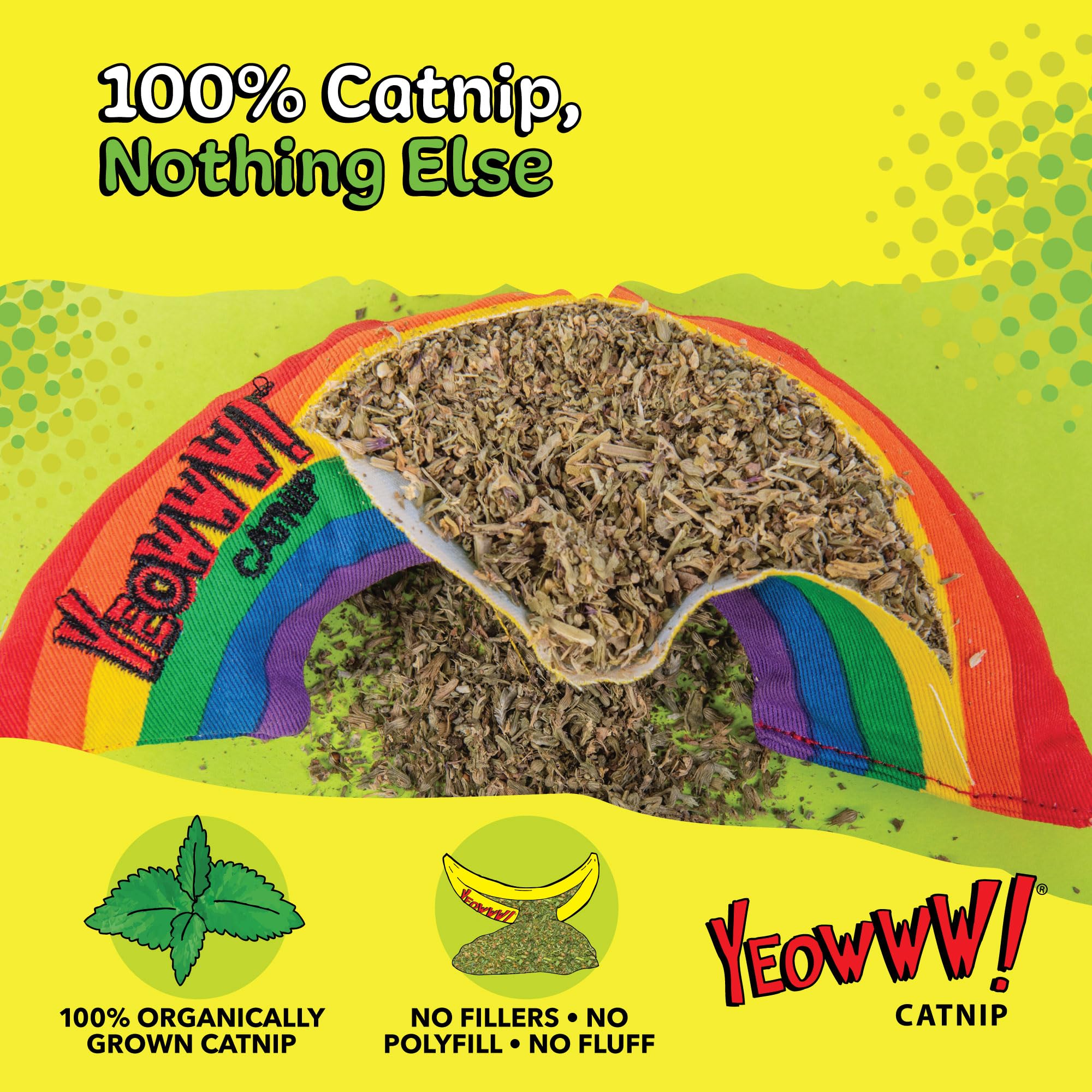 YEOWWW Rainbow Cat Toy - 100% Organic Catnip Infused | Heavy Duty Cotton