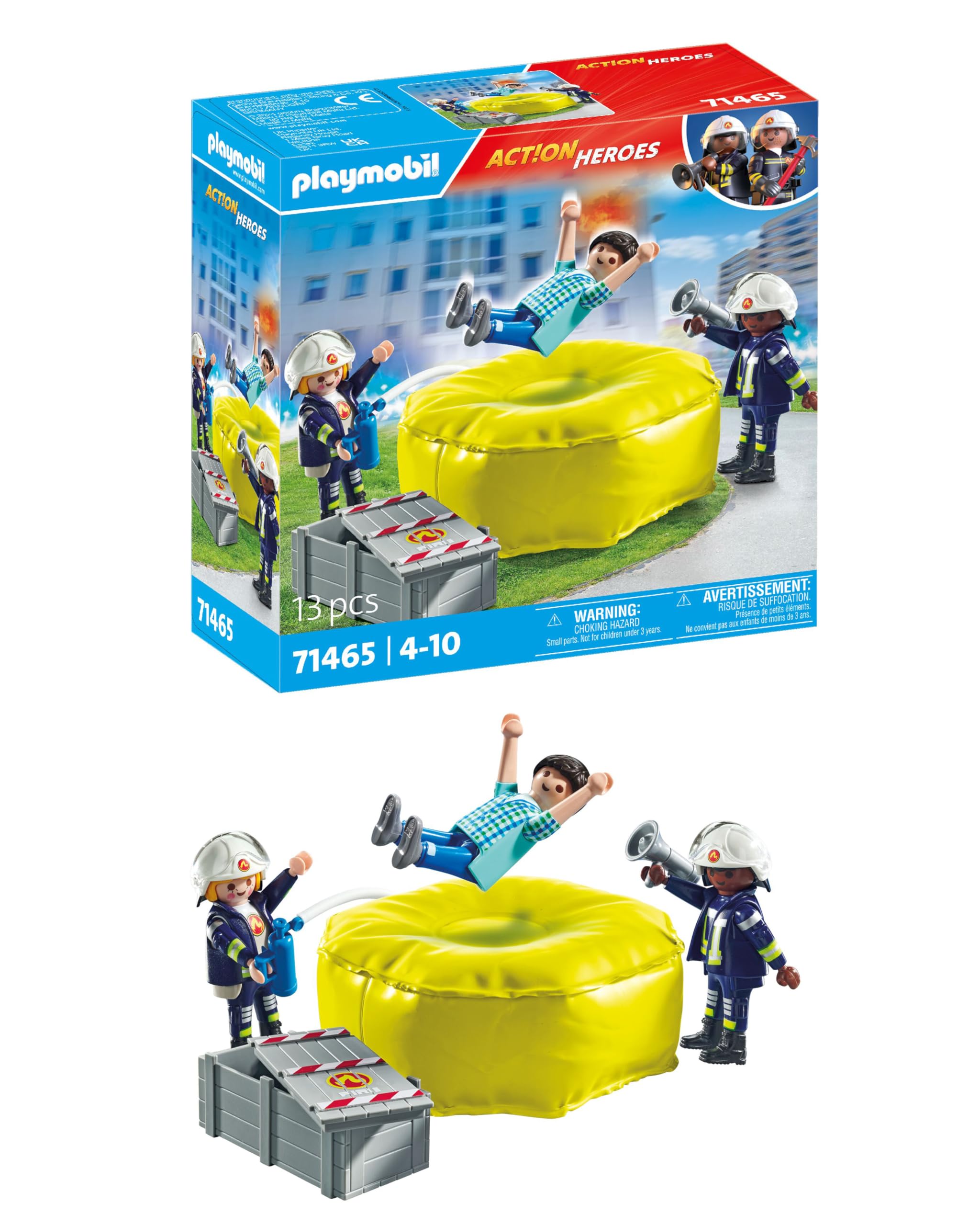 Playmobil 71465 Action Heroes: Firefighters with Air Pillow - Rescue Playset for Kids 4+ 1