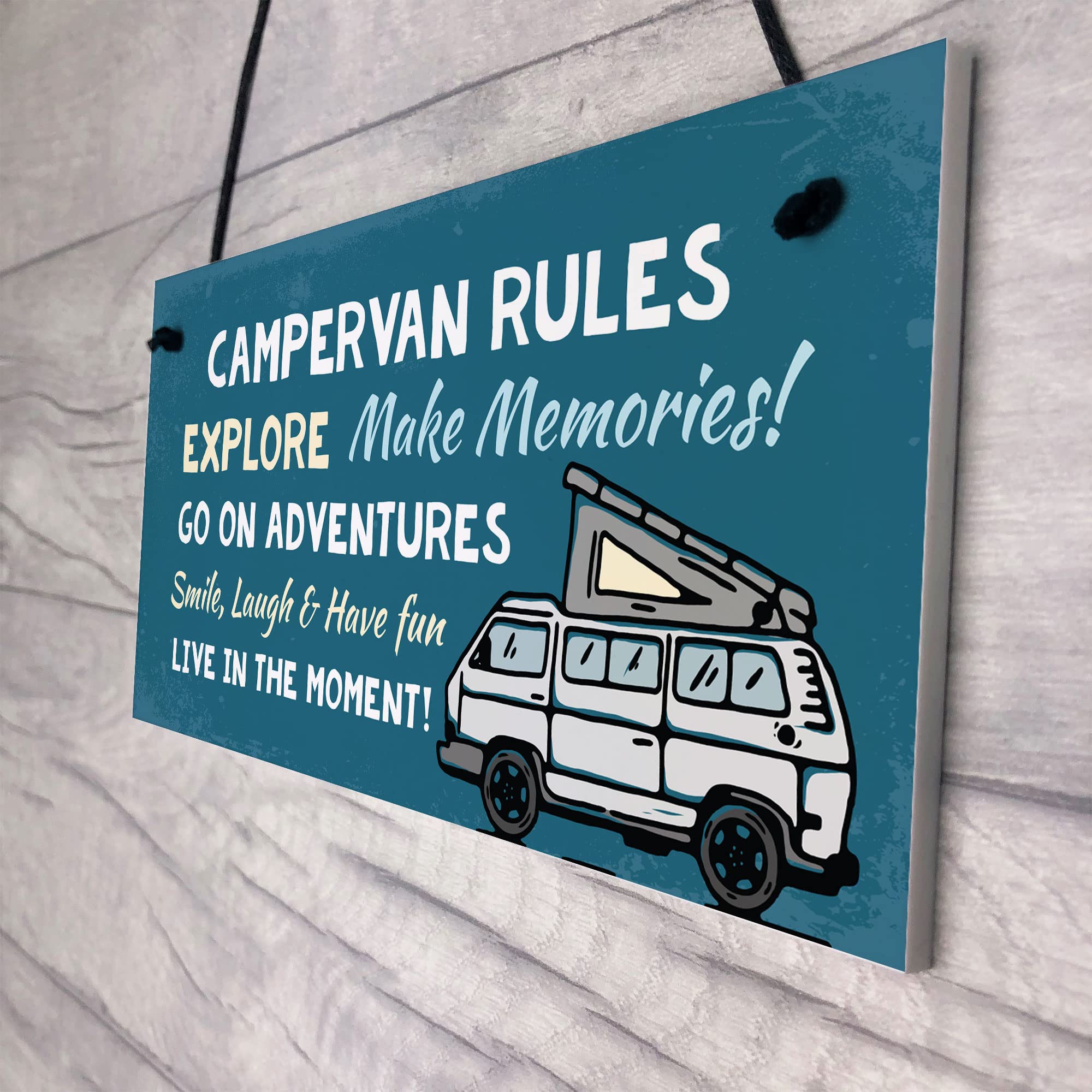 RED OCEAN Campervan Rules Hanging Door Plaque | Blue PVC | 200x100mm | Handmade in England 8