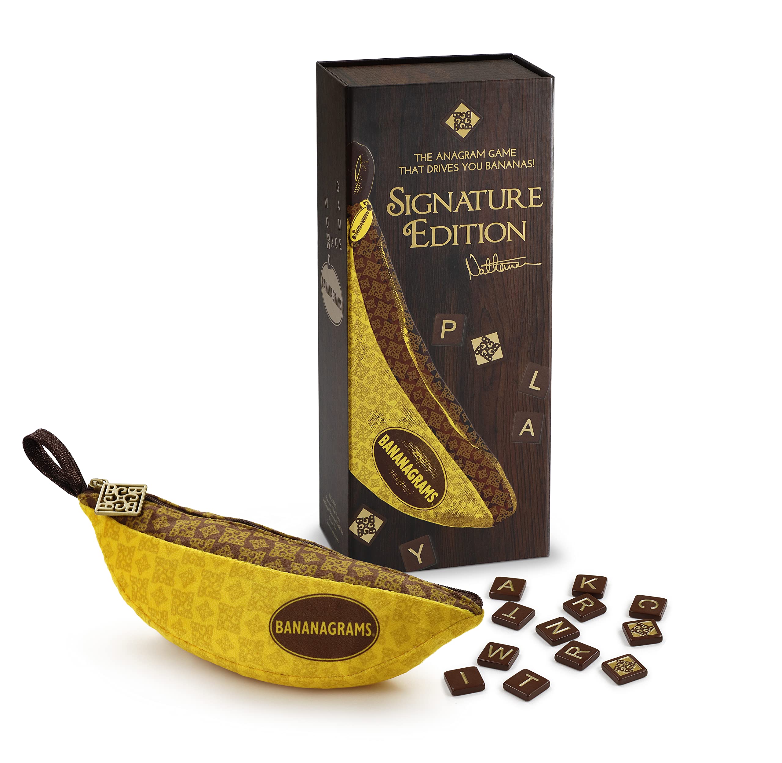 BANANAGRAMS Signature Edition Word Game - 144 Tiles, 10 Luxe Tiles, Premium Fabric Pouch - 1-8 Players 5