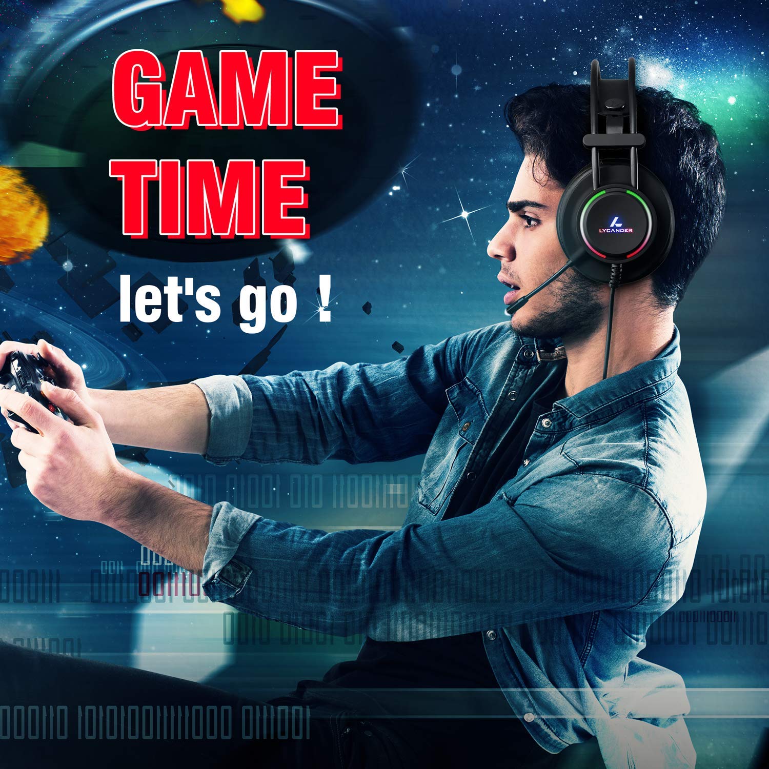 LYCANDER LGH-569 Gaming Headset with Microphone, 50mm Drivers, LED Light, 3.5mm for PC, PS, Xbox, Switch 5