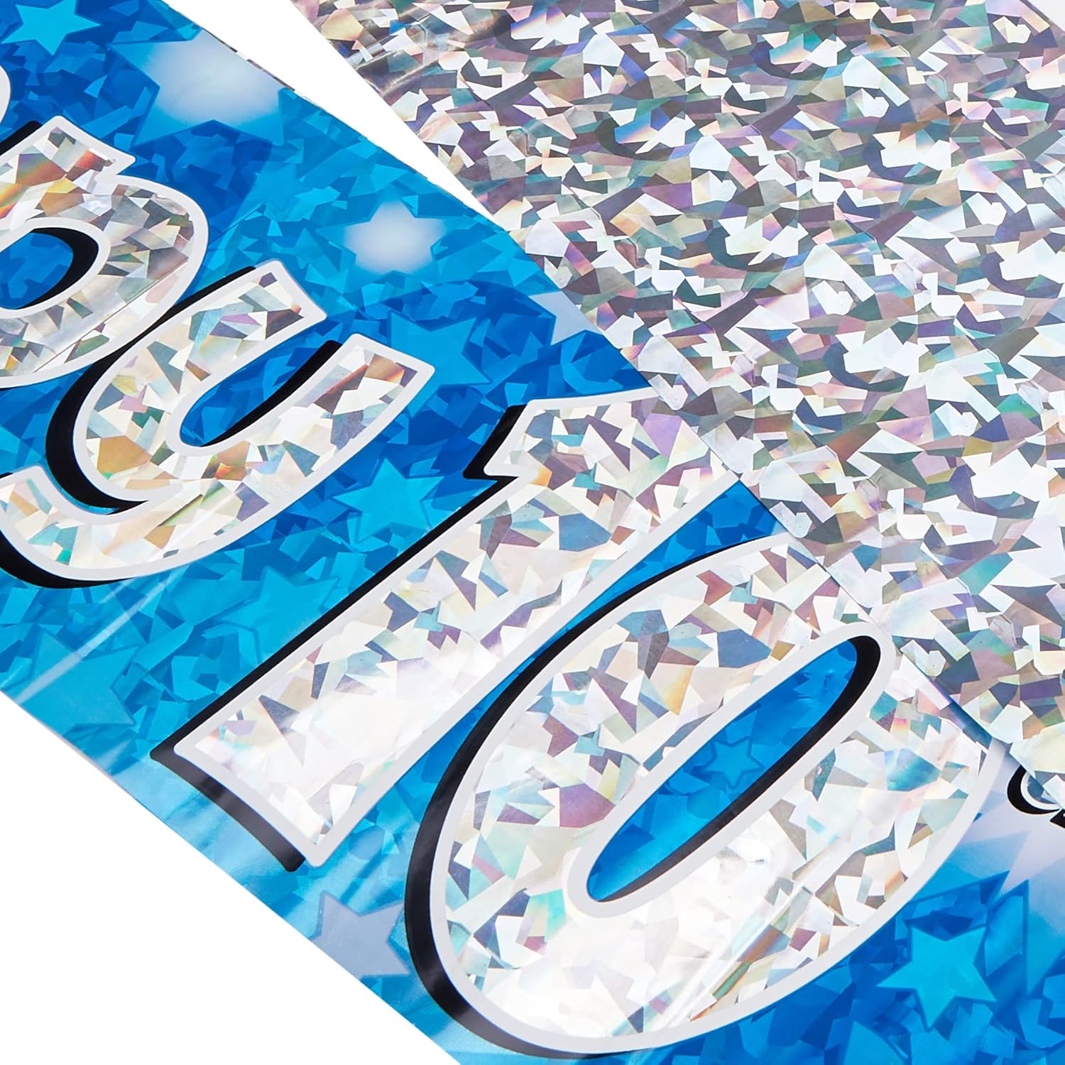 OakTree Happy 10th Birthday Foil Holographic Banner - Blue, 9 ft 3