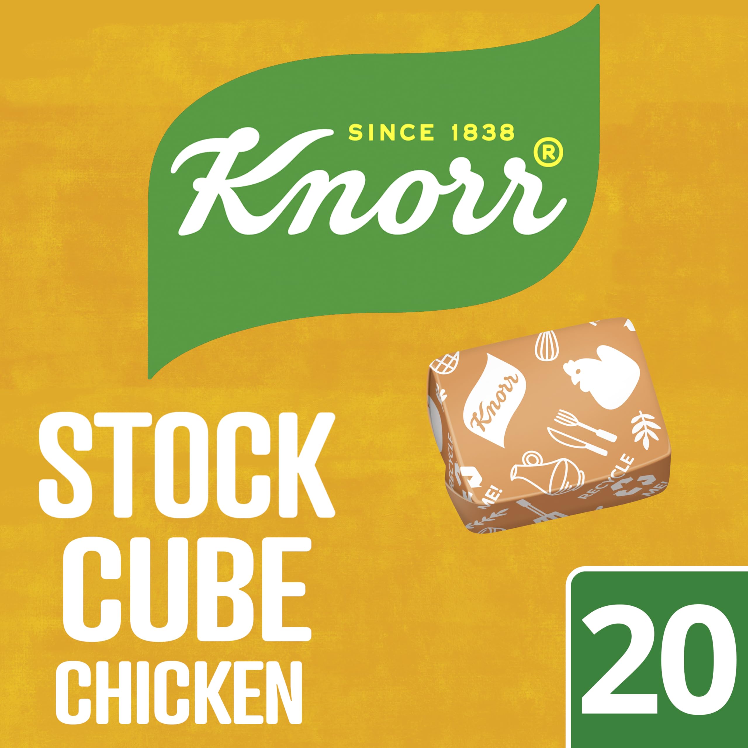 Knorr Chicken Stock Cubes - 20 x 10g Pack | Gluten-Free, No Artificial Colours or Preservatives
