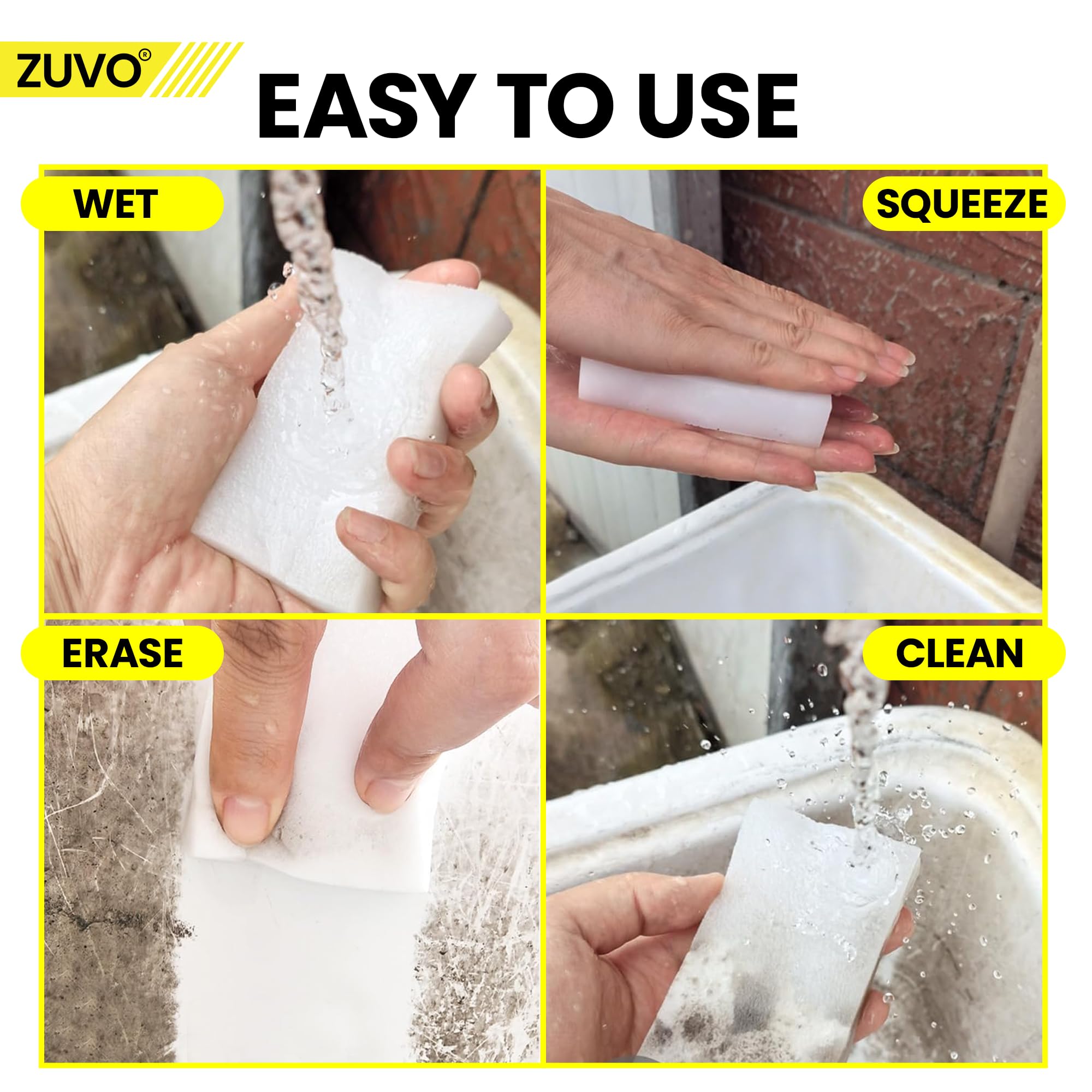 Zuvo Magic Eraser Sponge - Heavy-Duty Cleaning | 12-Pack | Melamine 6