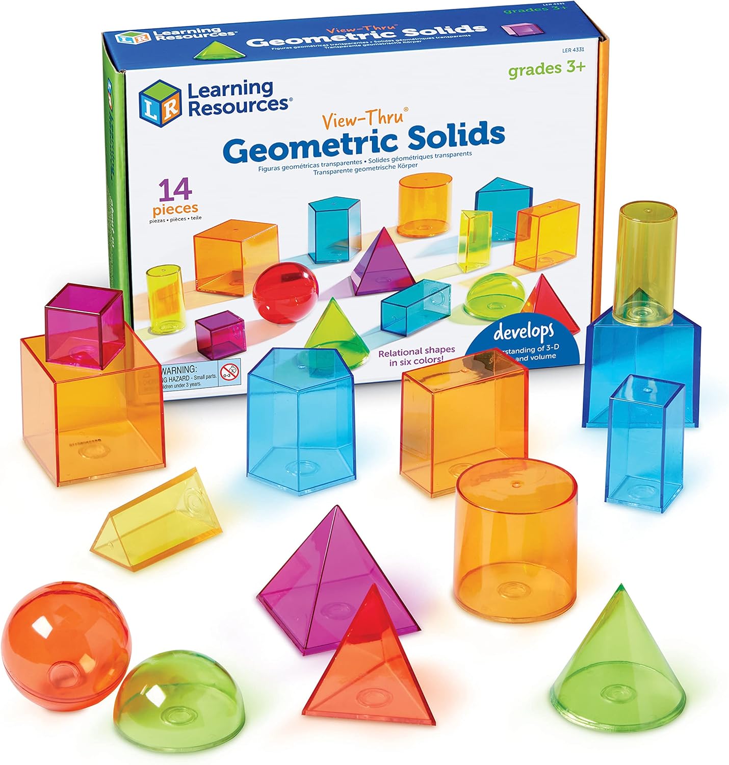 Learning Resources View-Thru Geometric Shapes - Transparent 3D Educational Set for Kids 8-12 1