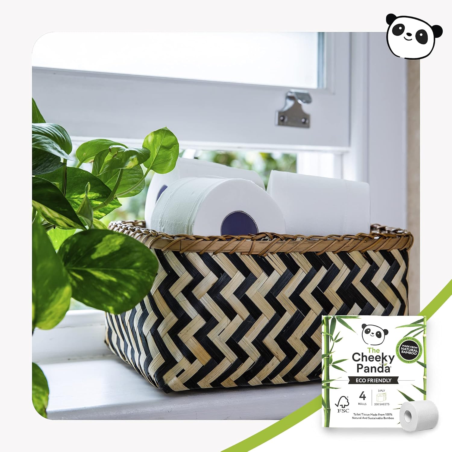 The Cheeky Panda - Bamboo Toilet Tissue Paper (Pack of 4 Rolls, 3-Ply, 200 Sheets) 4