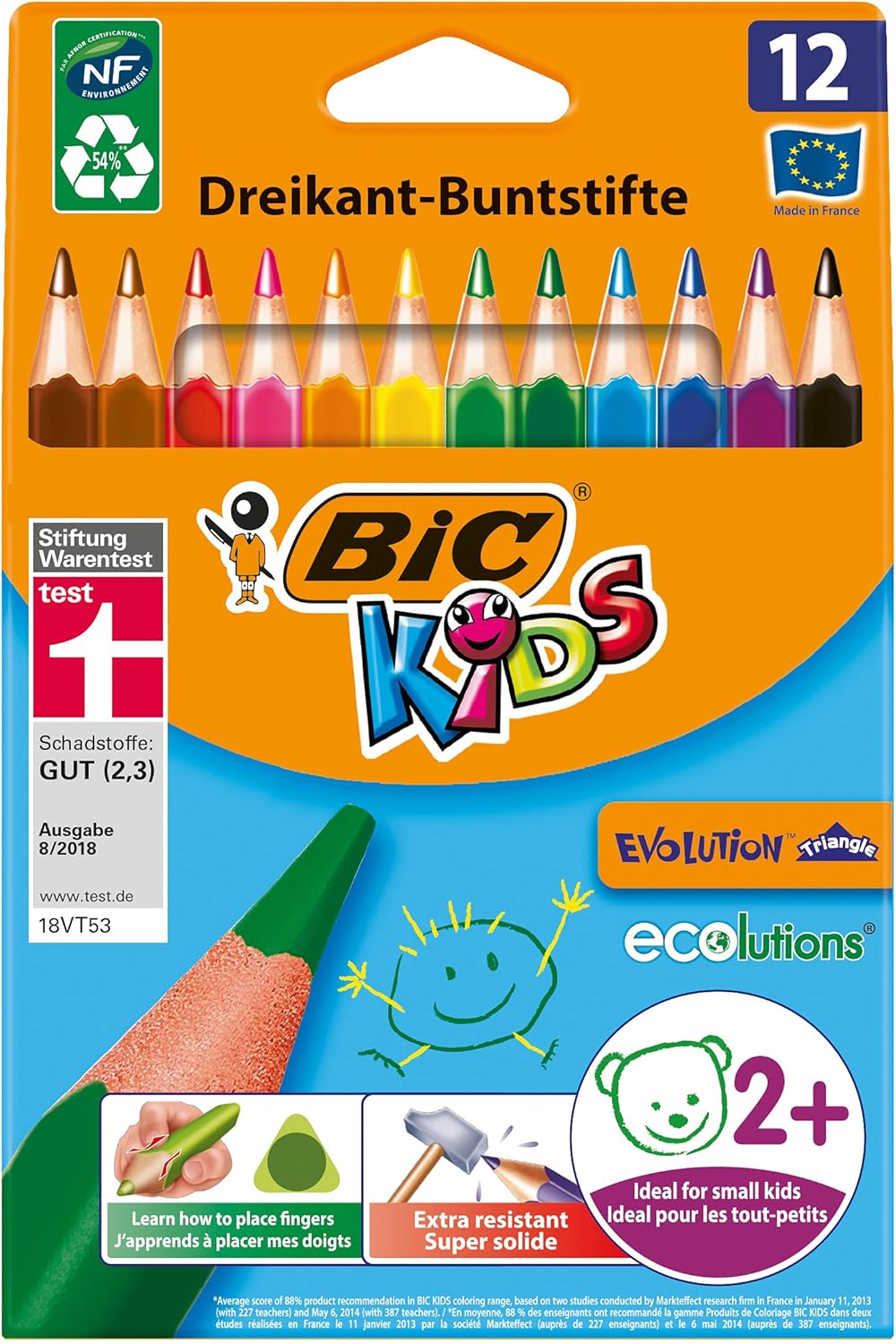 BIC Kids Evolution Triangle ECOlutions Colouring Pencils - 12-Pack for Kids 2+ 1