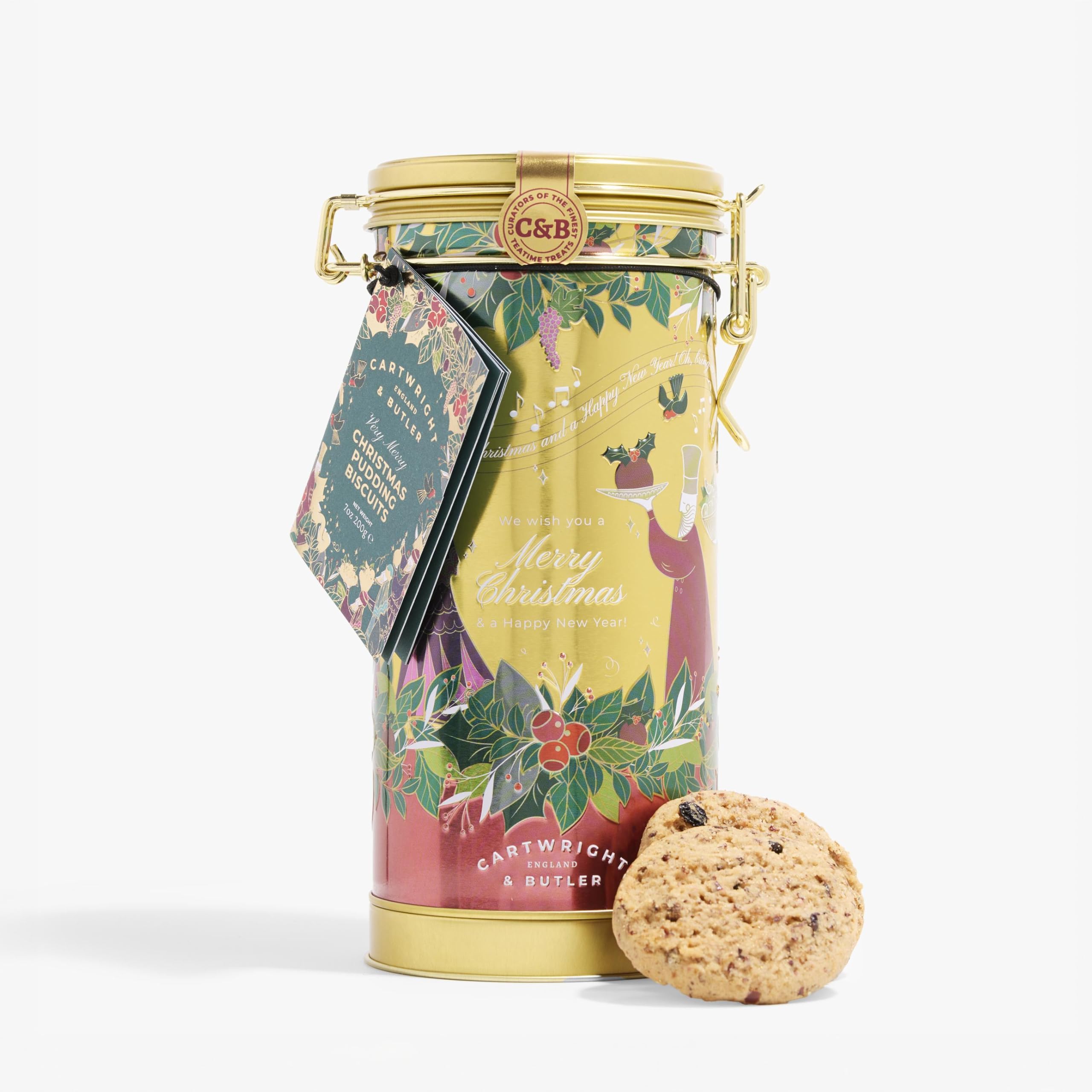 Cartwright & Butler Merry Christmas Pudding Biscuits in Musical Tin 10