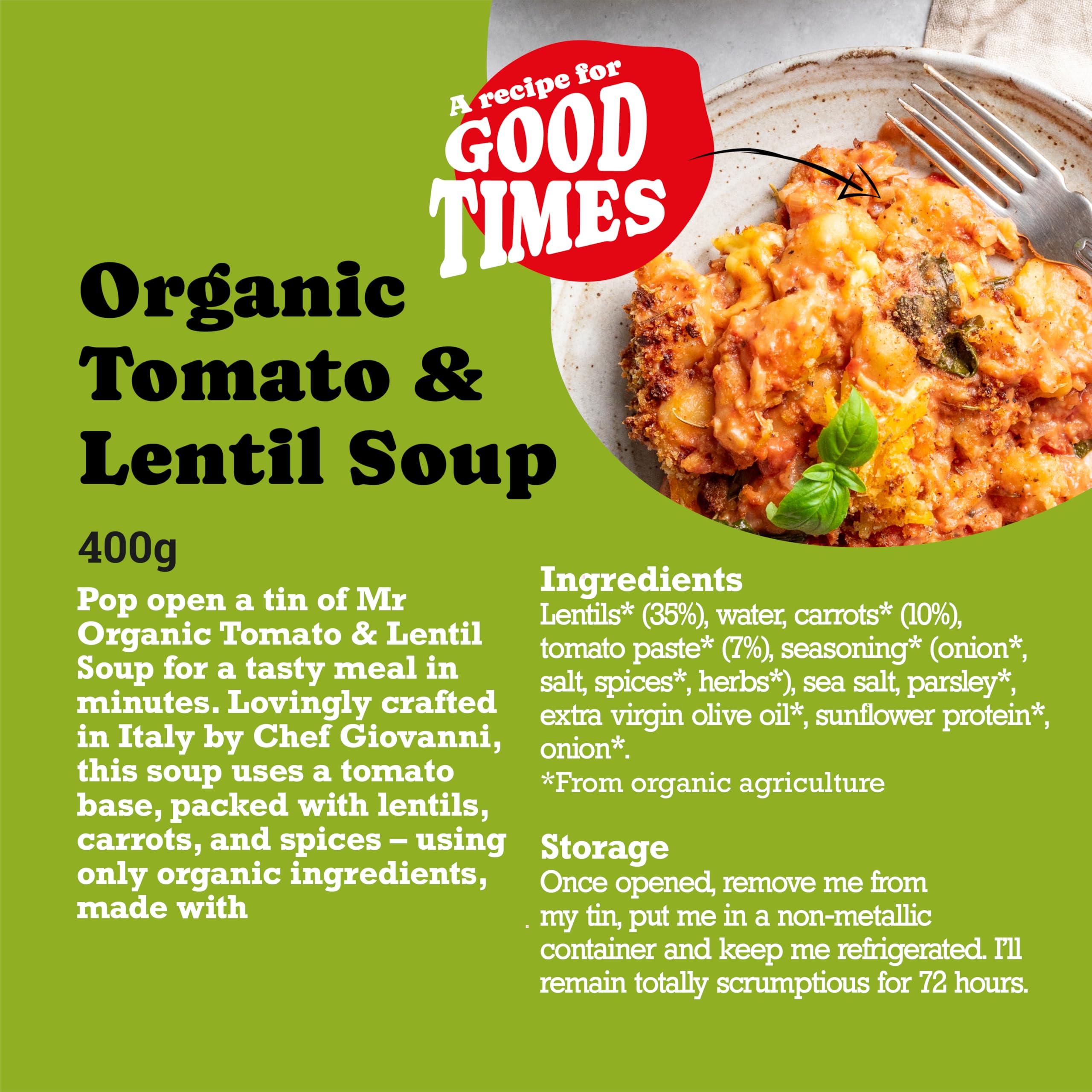 Mr Organic Tomato and Lentil Soup - Organic, High in Protein & Fibre | 400g Tin