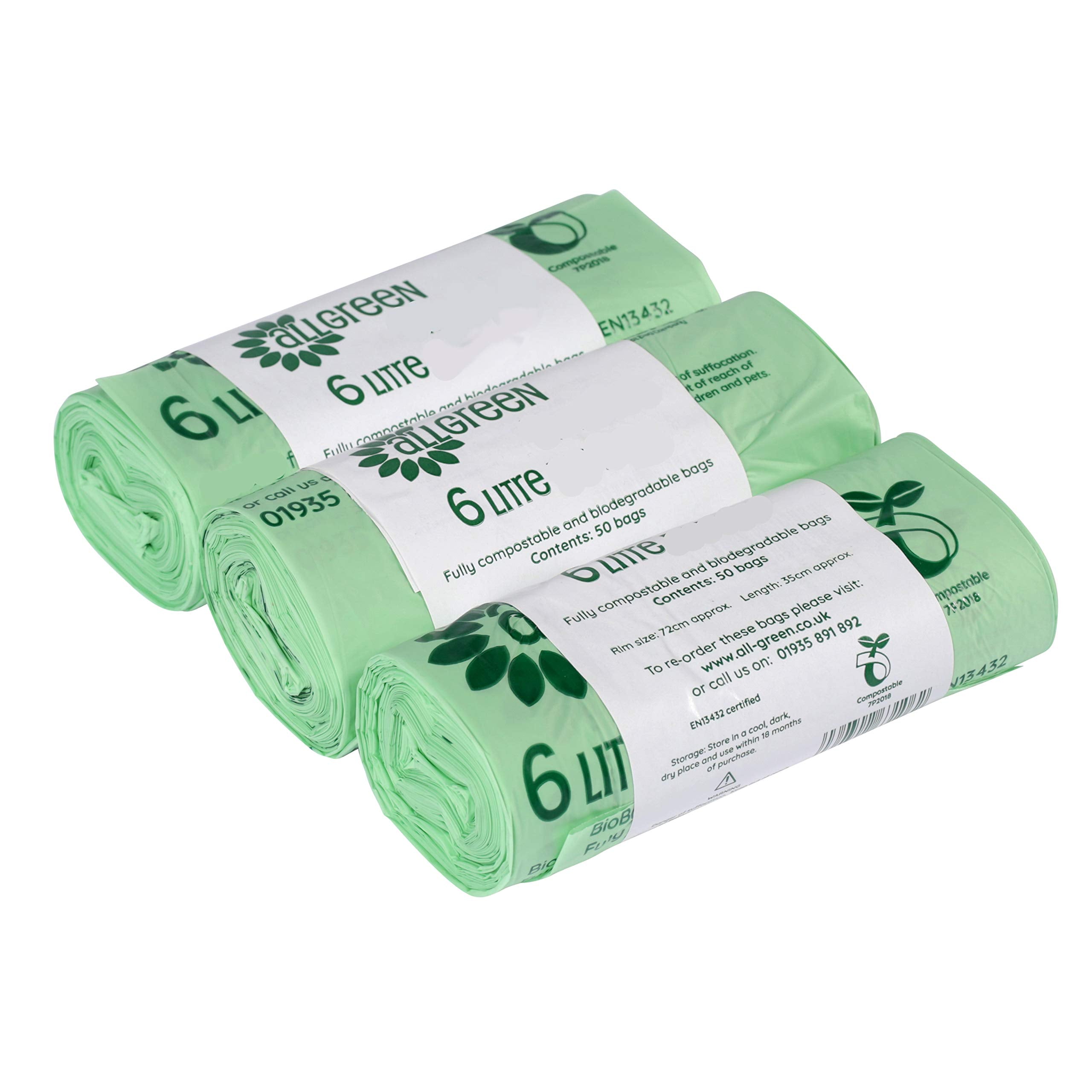 All-Green Compostable Bin Liners - 6 Litre Capacity | 150 Bags Total | Corn Starch Material