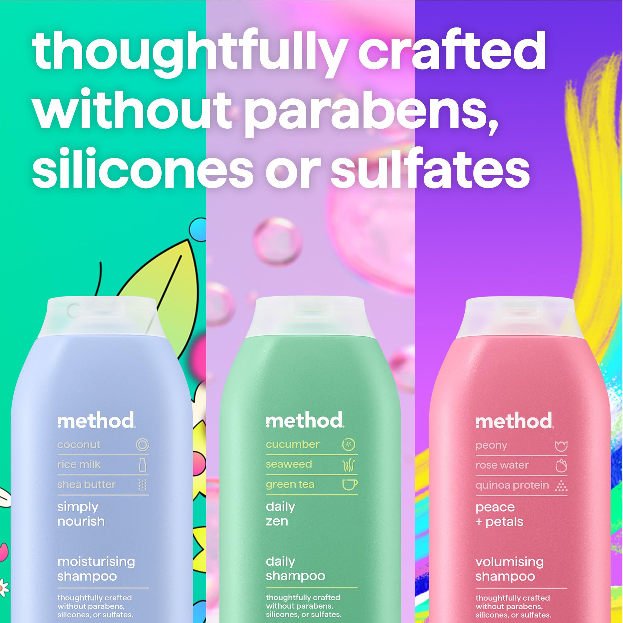 Method Volumising Shampoo - Peony, Rose Water & Quinoa Protein Scent, Sulphate-Free, 350ml 5