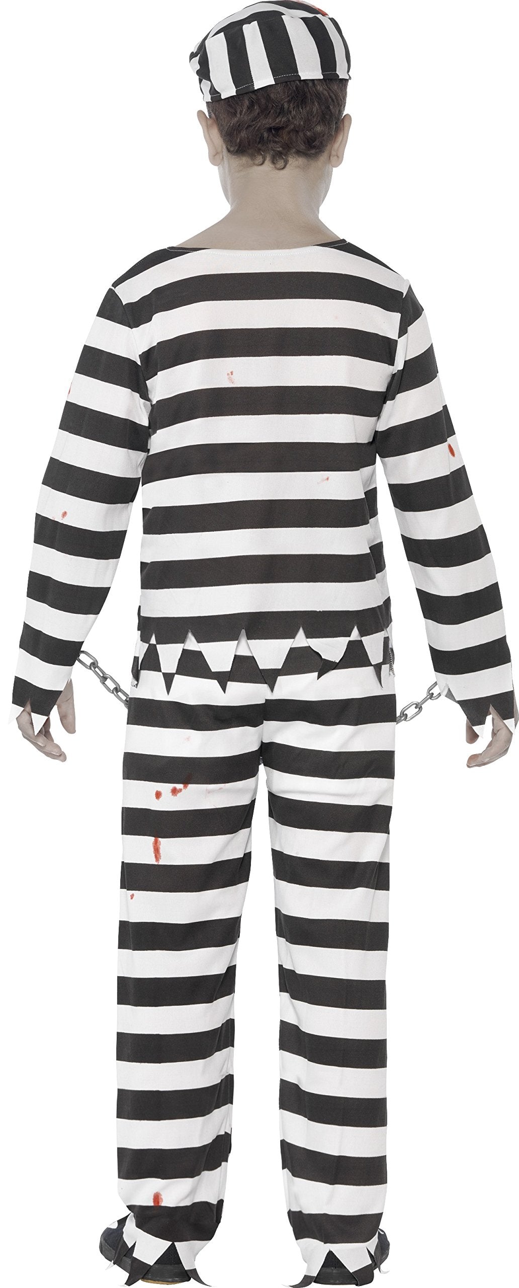 Smiffys Zombie Convict Costume - Black & White, Age 12+, Includes Top, Trousers, Hat & Wrist Cuffs
