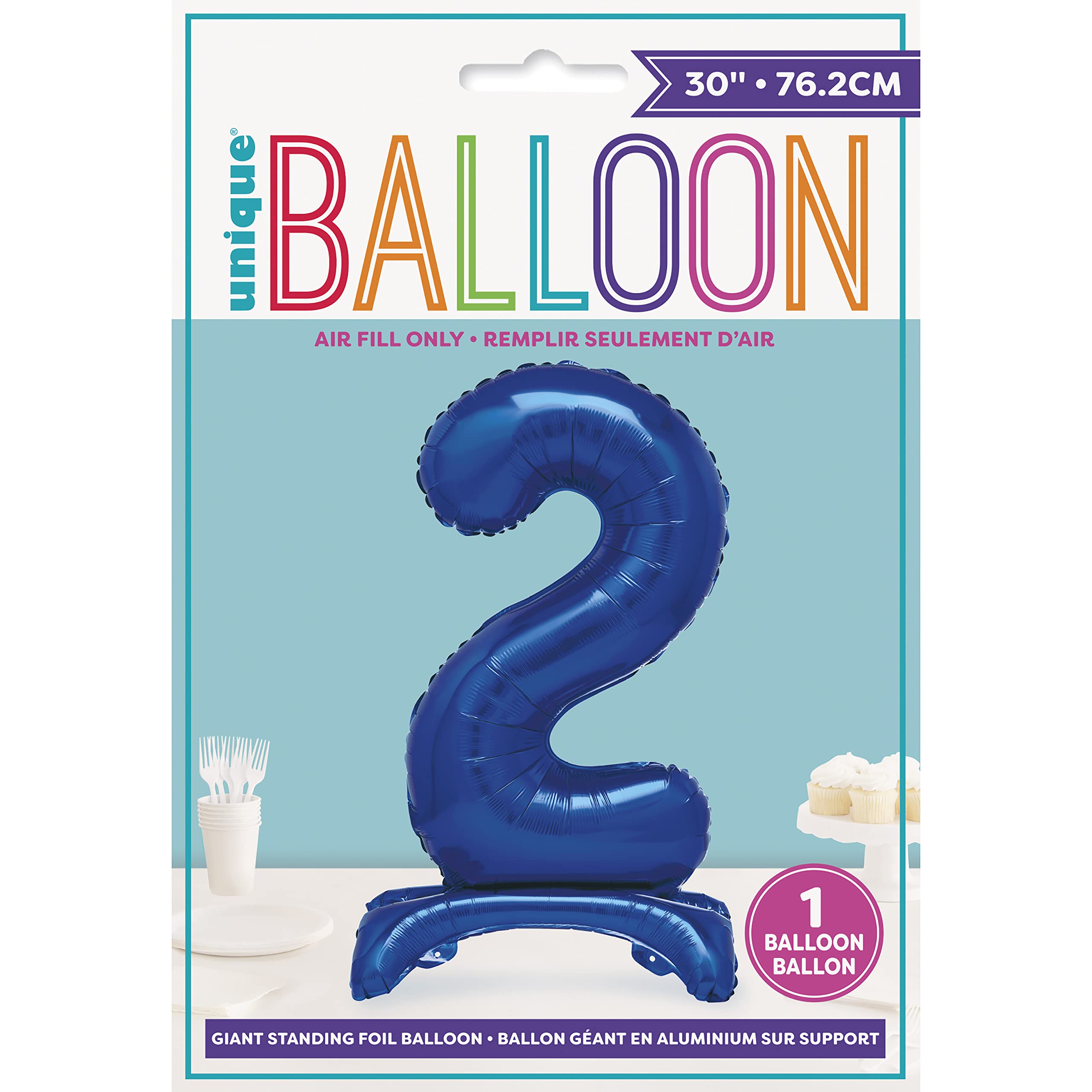 Unique Blue Standing Number 2 Foil Balloon 30" - Giant Air-Fill Party Decoration 2