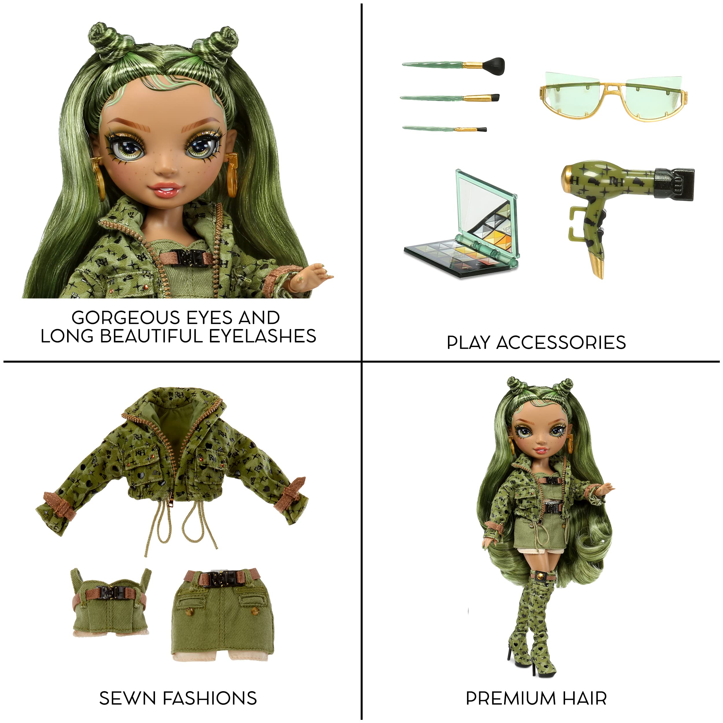 Rainbow High Olivia Woods Camo Green Fashion Doll – bewegliches Modell mit Zubehör 5
