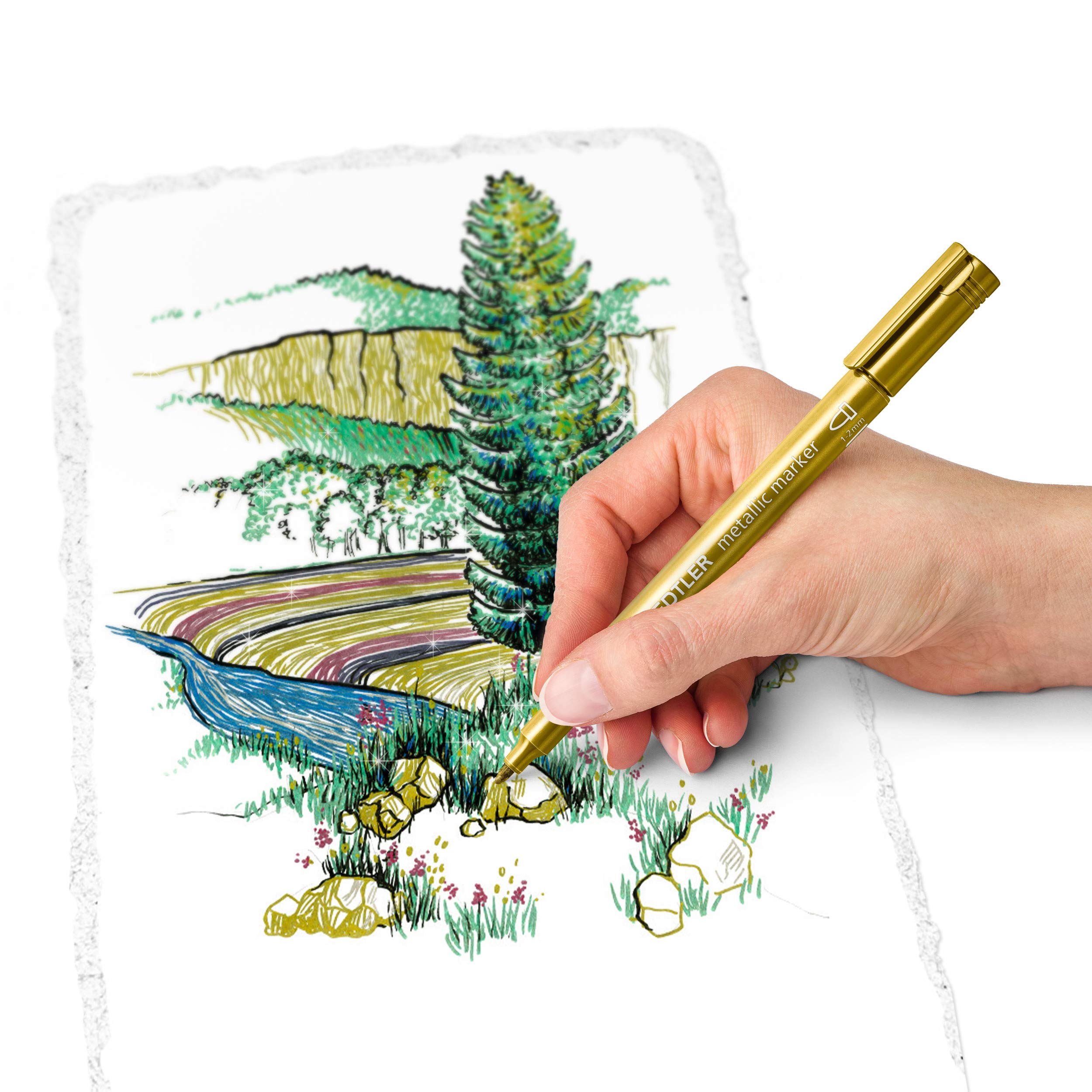 STAEDTLER Design Journey Metallic Markers - Assorted Colours, 1-2 mm Rounded Tip, 10 Count 4