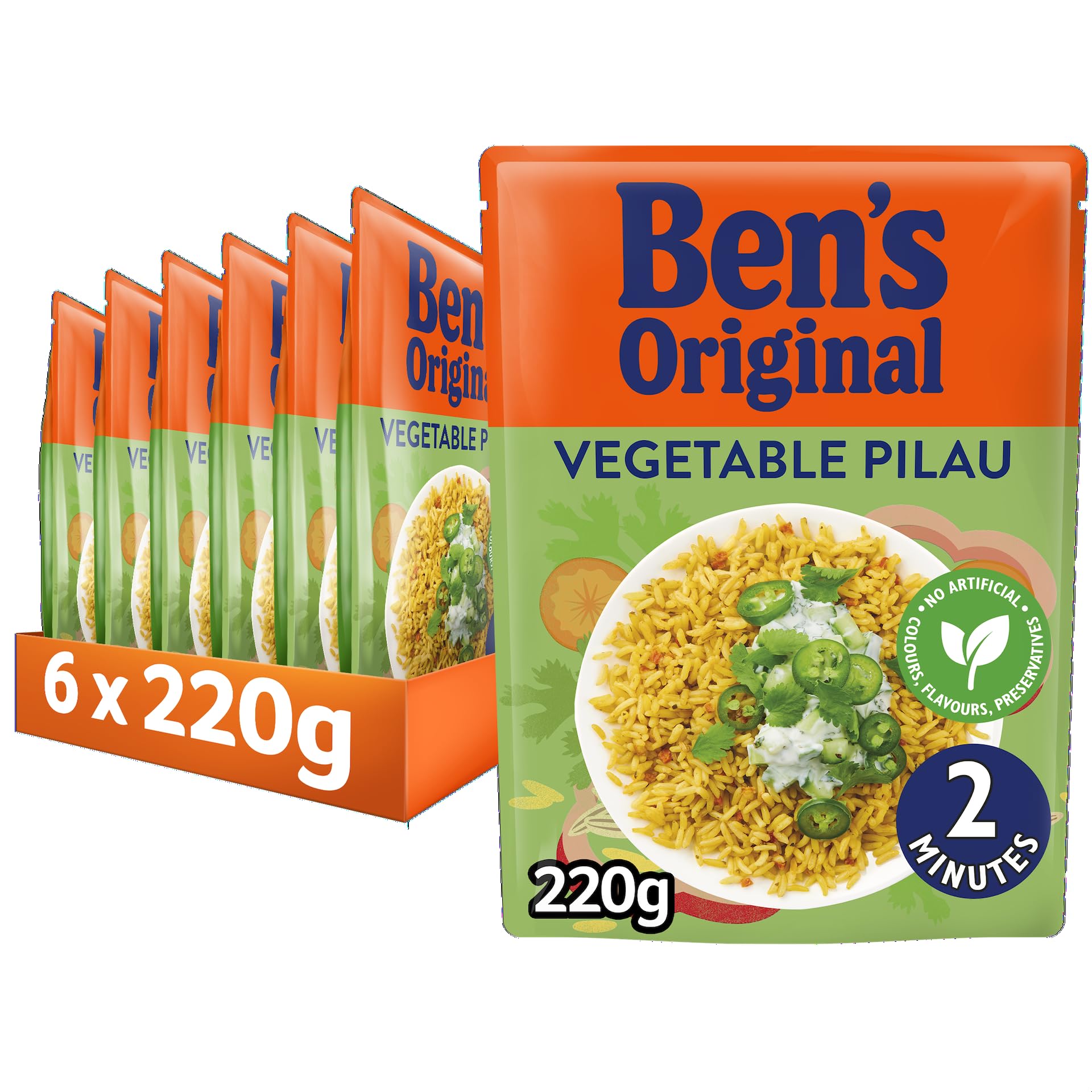 Ben's Original Vegetable Pilau Microwave Rice, 6 x 220g Pouches 1