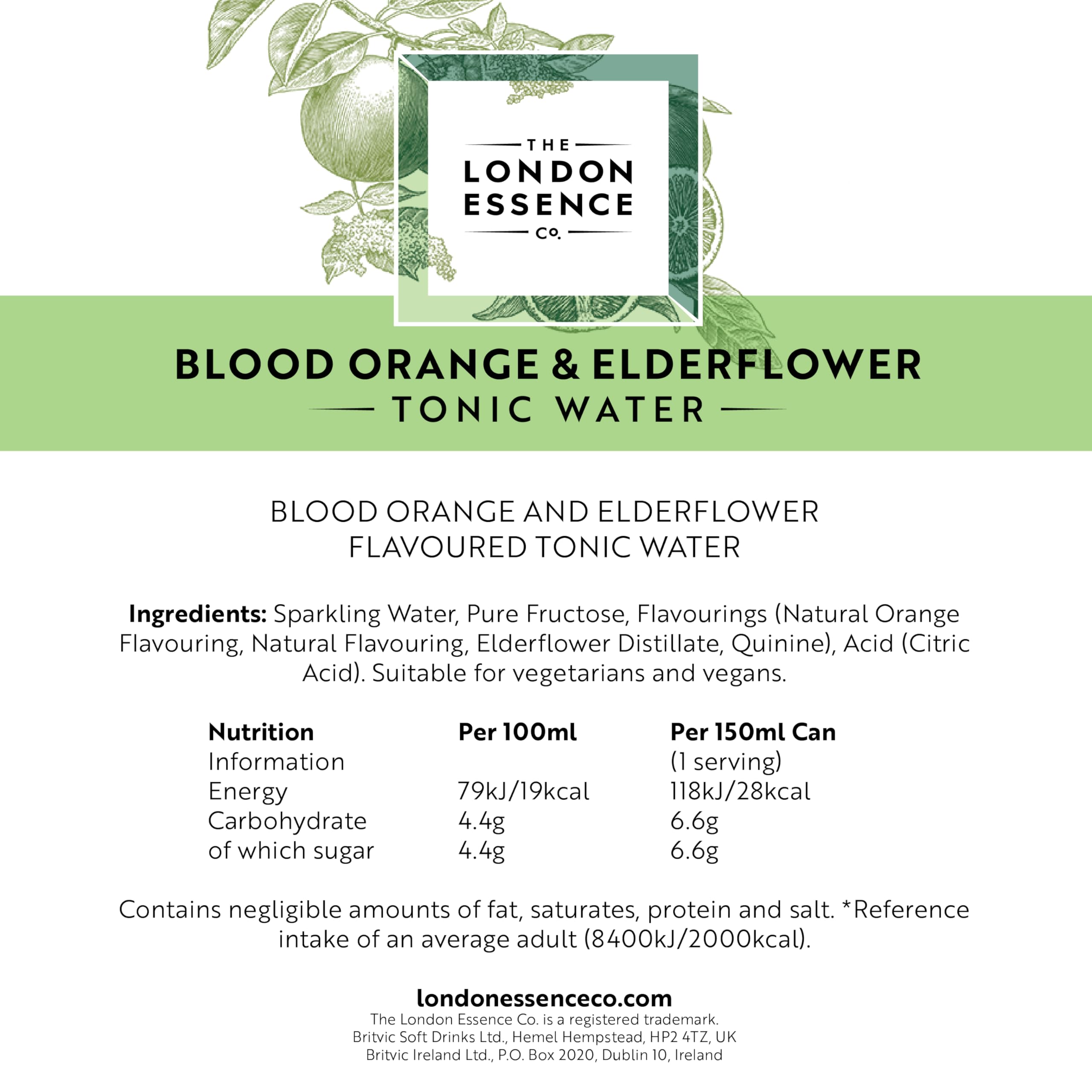 The London Essence Co. Blood Orange & Elderflower Tonic, 250439, Premium Cocktail Mixer 10