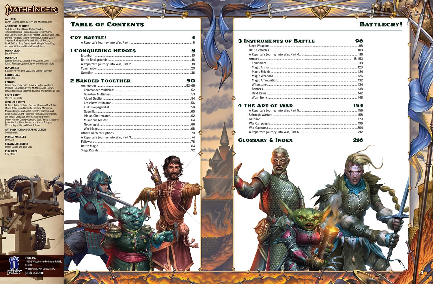 Paizo Pathfinder Battlecry! Reference Book | Pathfinder Second Edition Remaster | Hardcover
