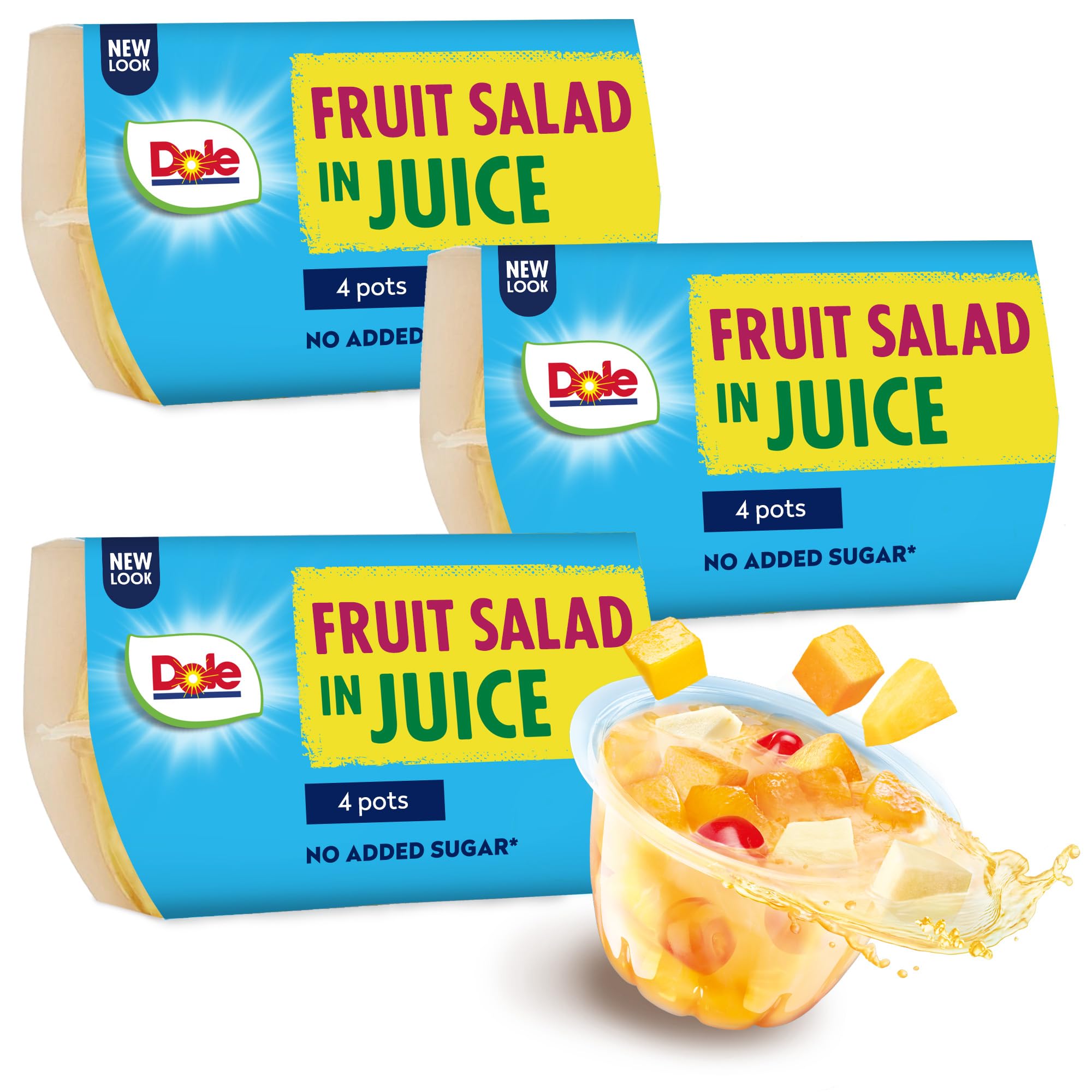 Dole Mixed Fruit In Juice With Cherry - Pack of 12 Pots (3 x 4) | 100% Natural Fruit