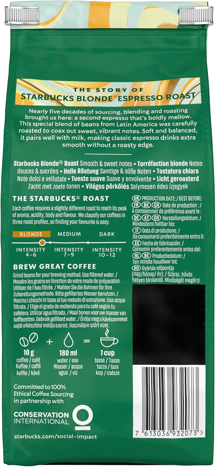 STARBUCKS Blonde Espresso Roast - Whole Bean Coffee 200g (Pack of 6) 4