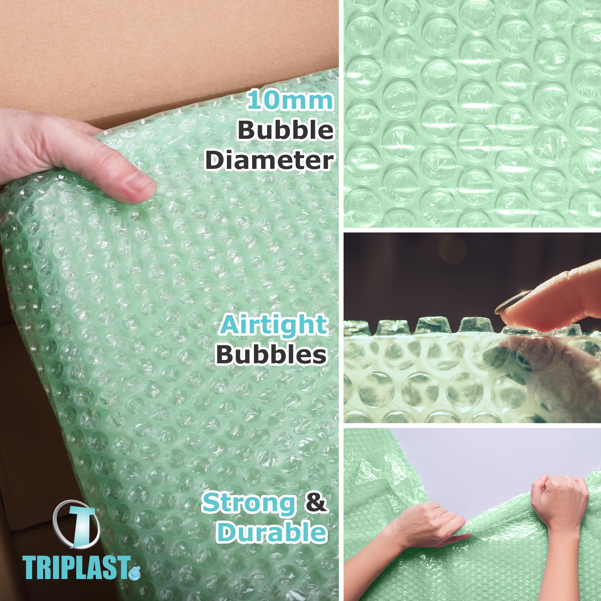 Triplast Biodegradable Green Bubble Wrap Roll - 400mm x 50m | Small 10mm Bubbles | Recyclable LDPE 4