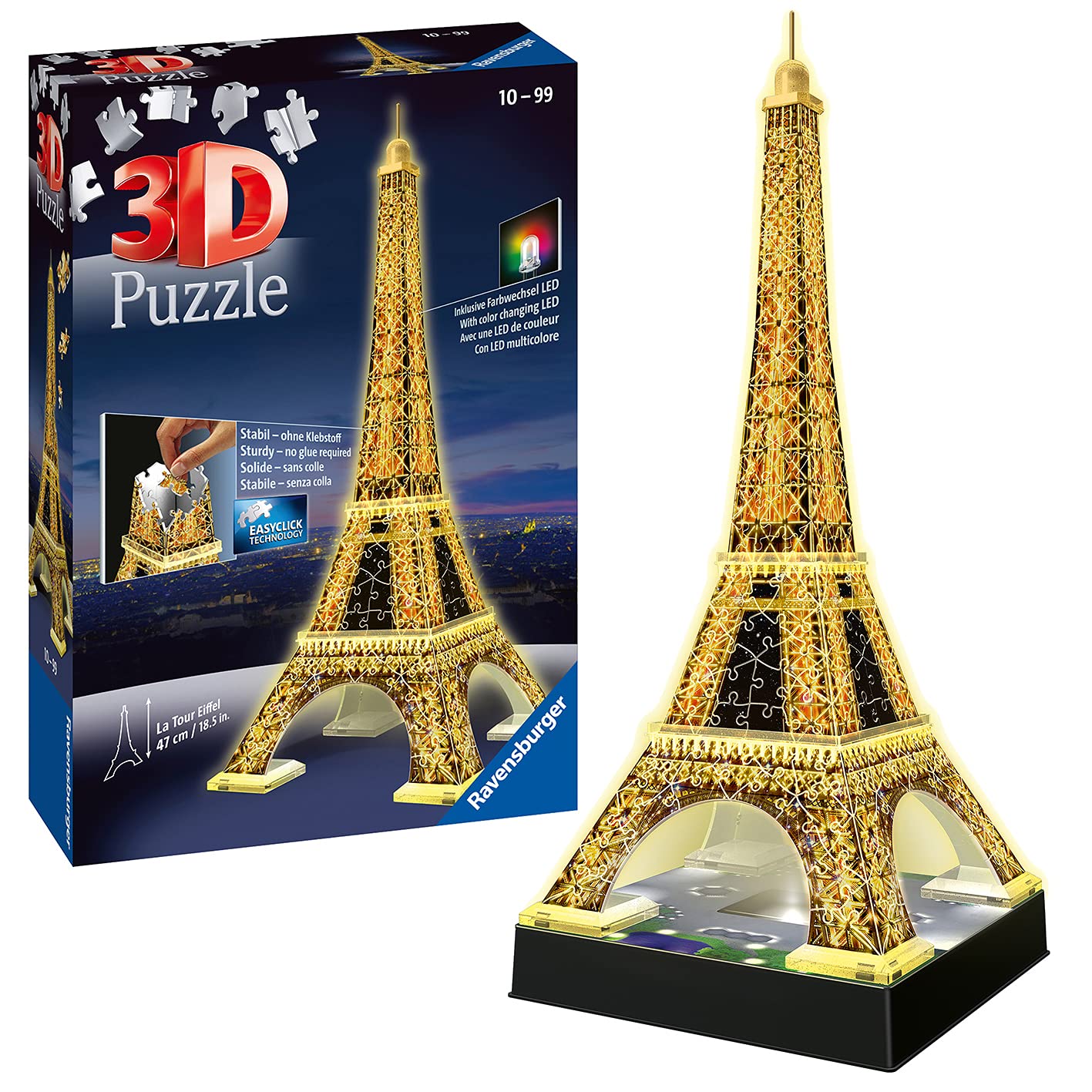 Ravensburger Eiffel Tower 3D Puzzle - Night Edition with LED Lighting, 216 Pieces