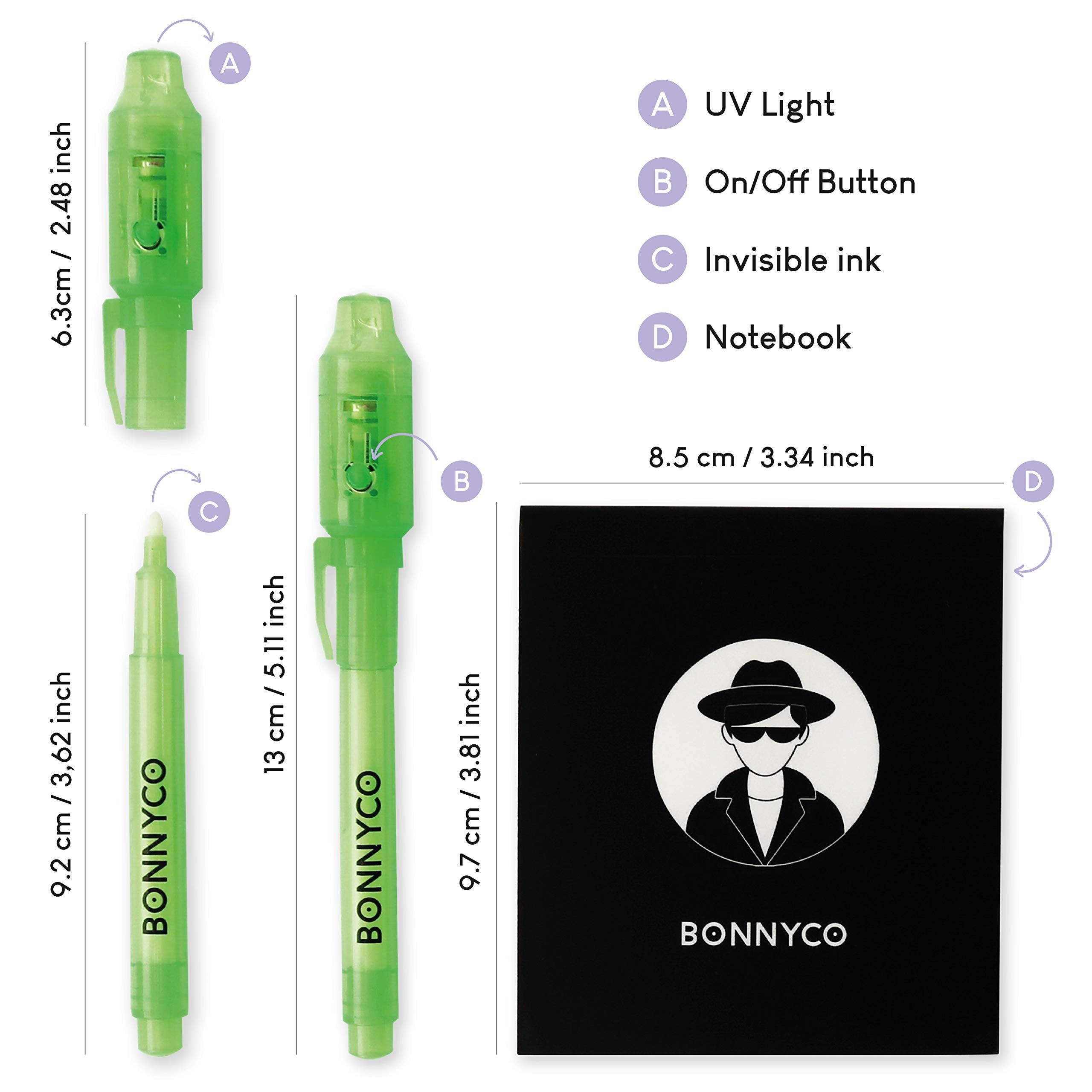 BONNYCO Invisible Ink Pen and Notebook Set - Pack of 16 UV Magic Pens with Notepads for Kids 2