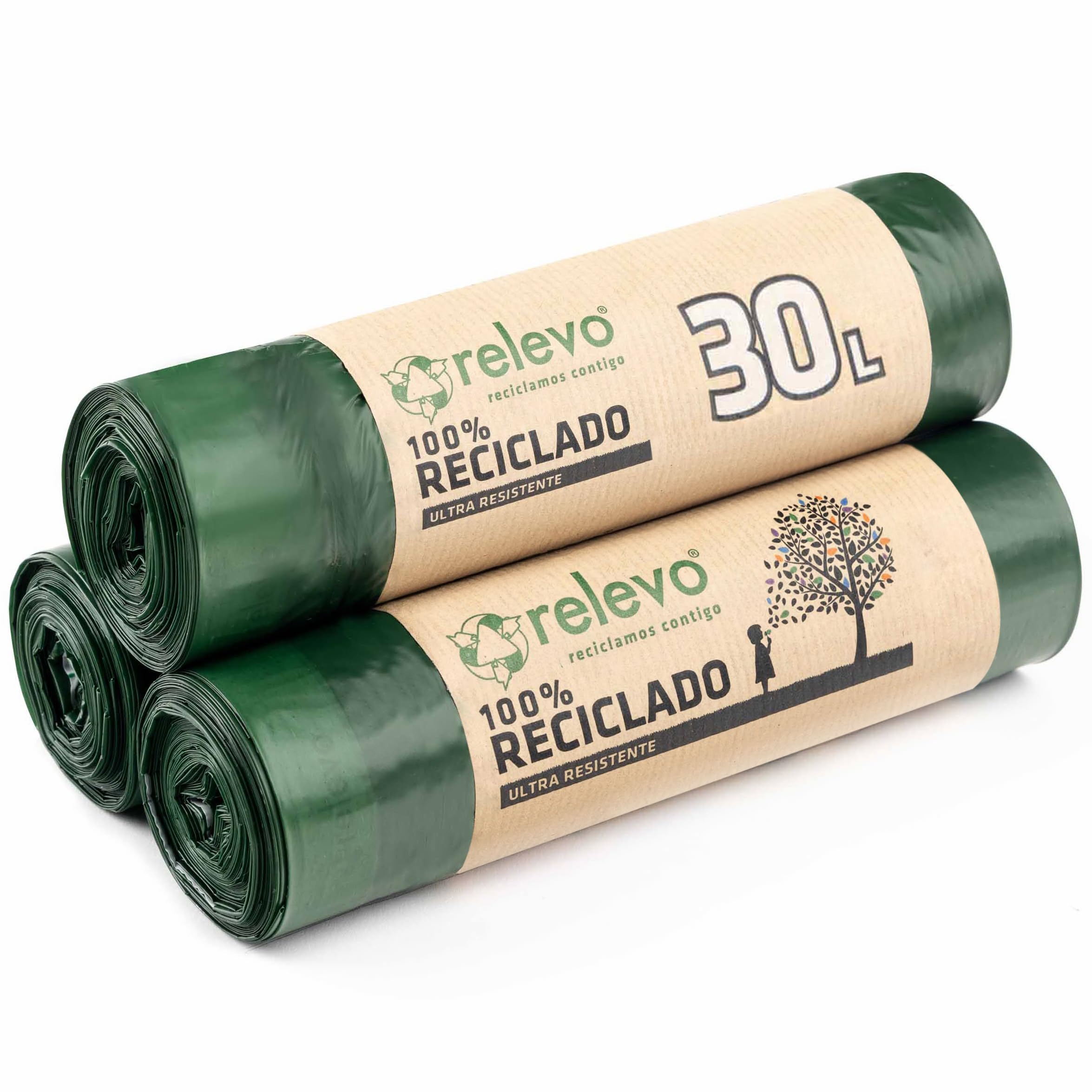 Relevo Green Drawstring Bin Bags - 30L Capacity, 45 Bags