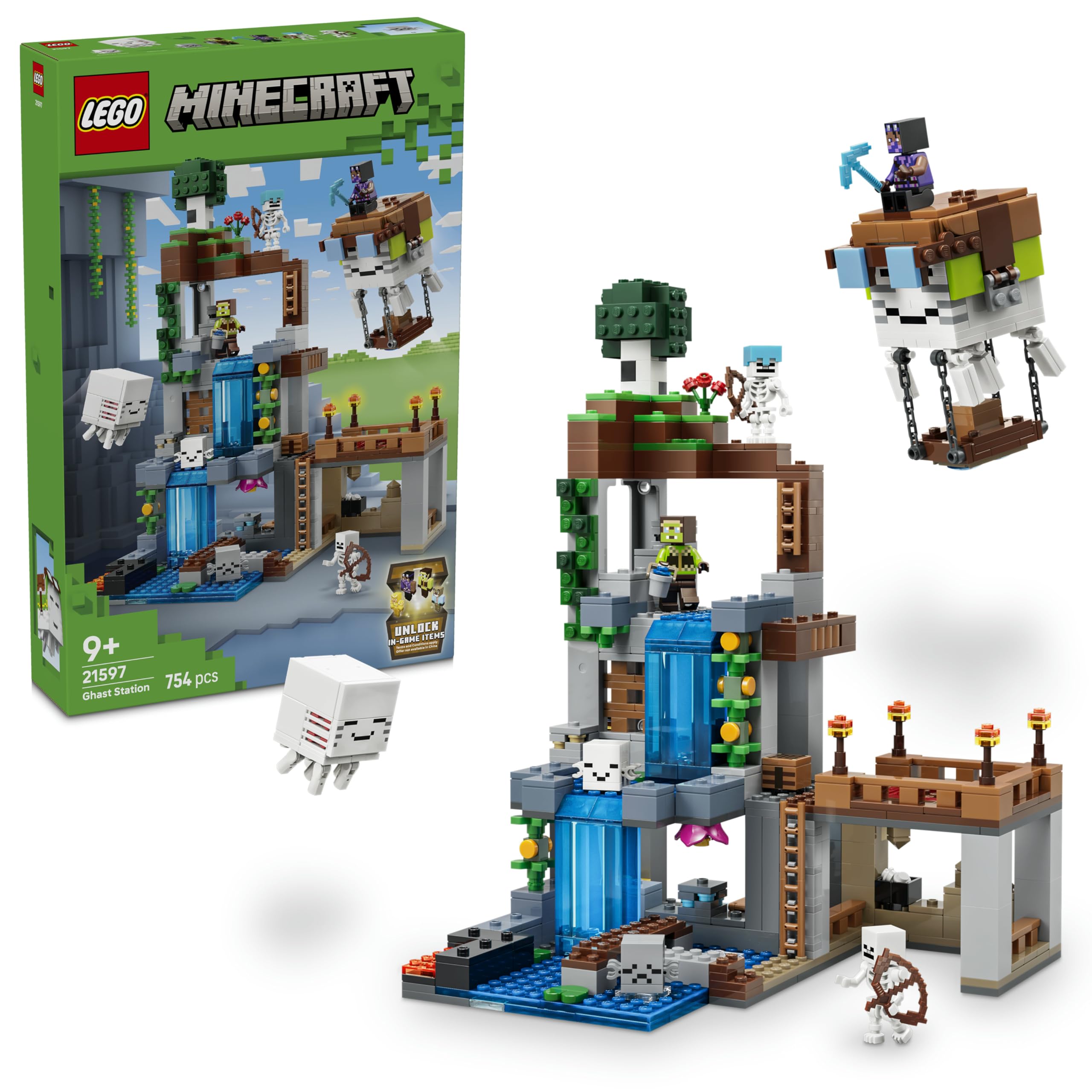 LEGO Minecraft Ghast Station Building Set - 8 Figures, Includes 2 Skeletons & 4 Ghasts, Ages 9+