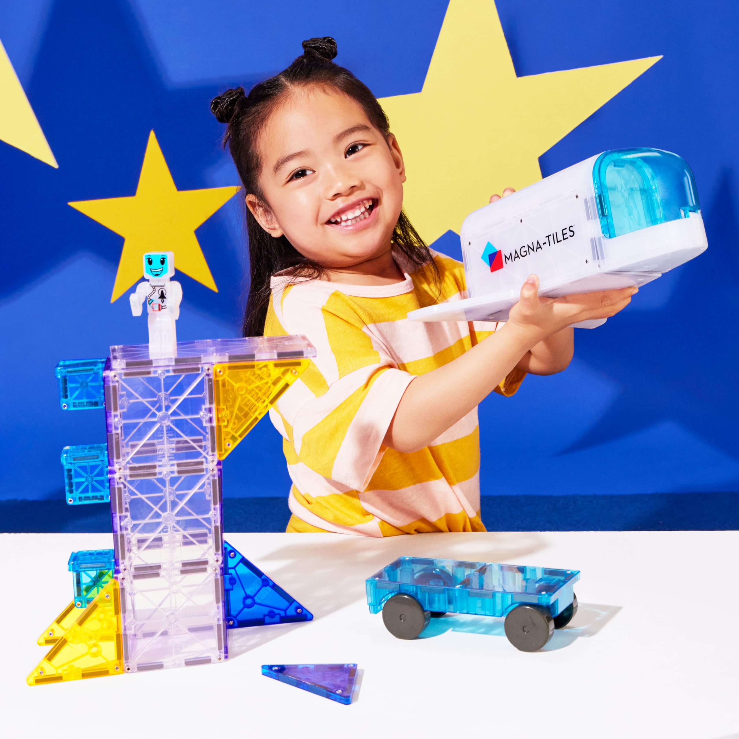 Magna-Tiles Space 32-Piece Magnetic Construction Set - Space Shuttle with Storage, Ages 3+