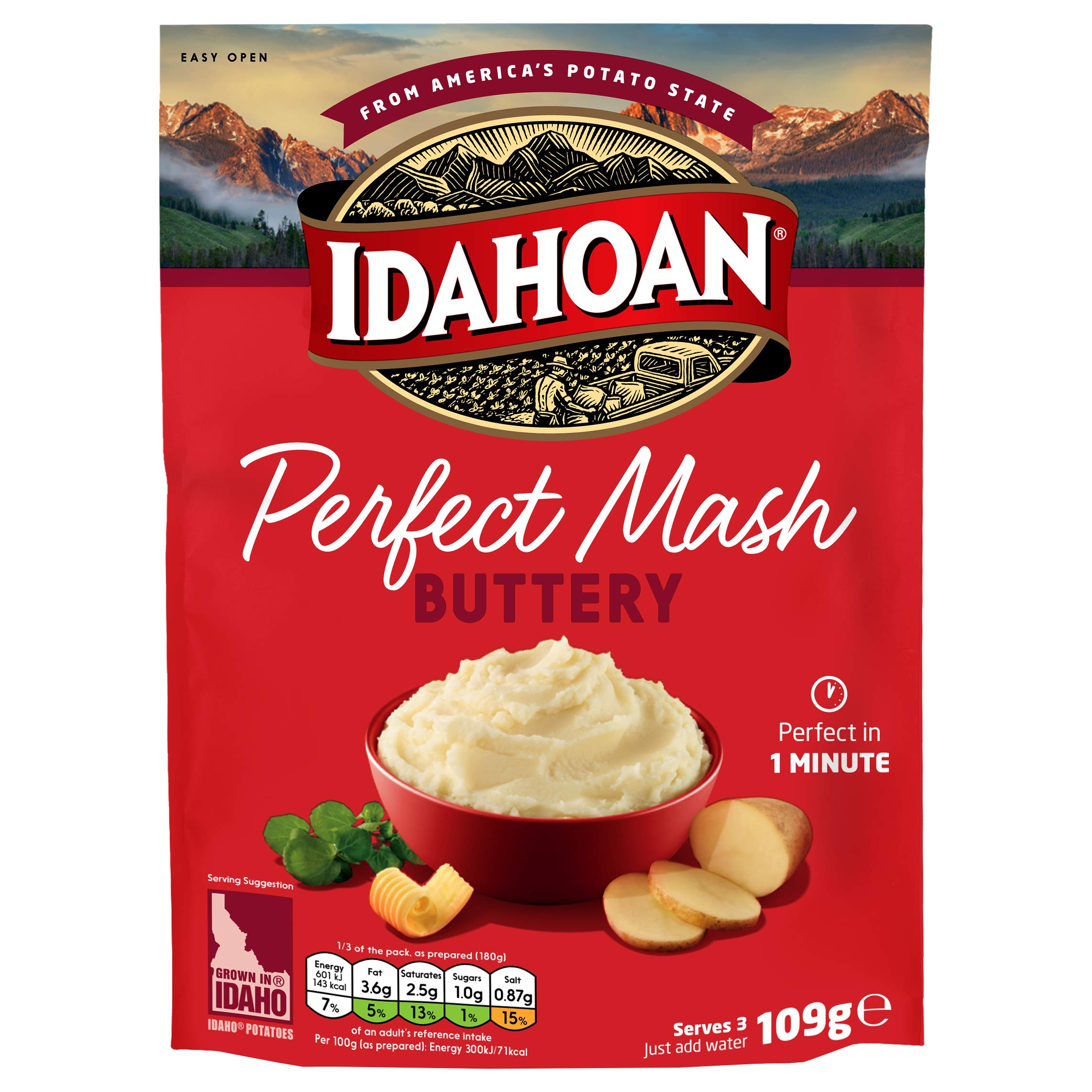 Idahoan Buttery Instant Mash Potato 109g - Gluten Free, Made with Real Idaho Potatoes
