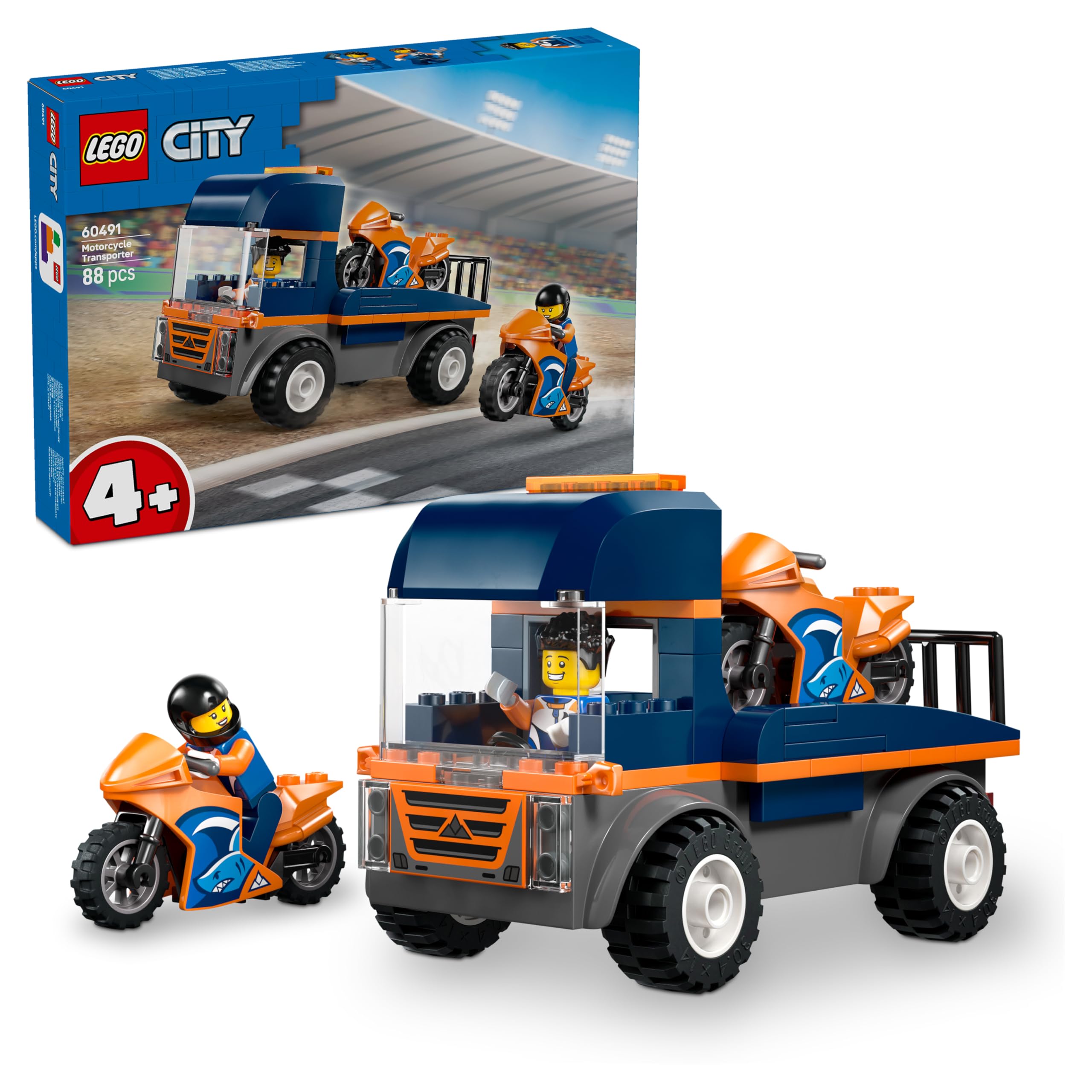 LEGO City Motorcycle Transporter Building Set 60491 for Ages 4+ | Includes Truck, 2 Motorcycles & 2 Minifigures