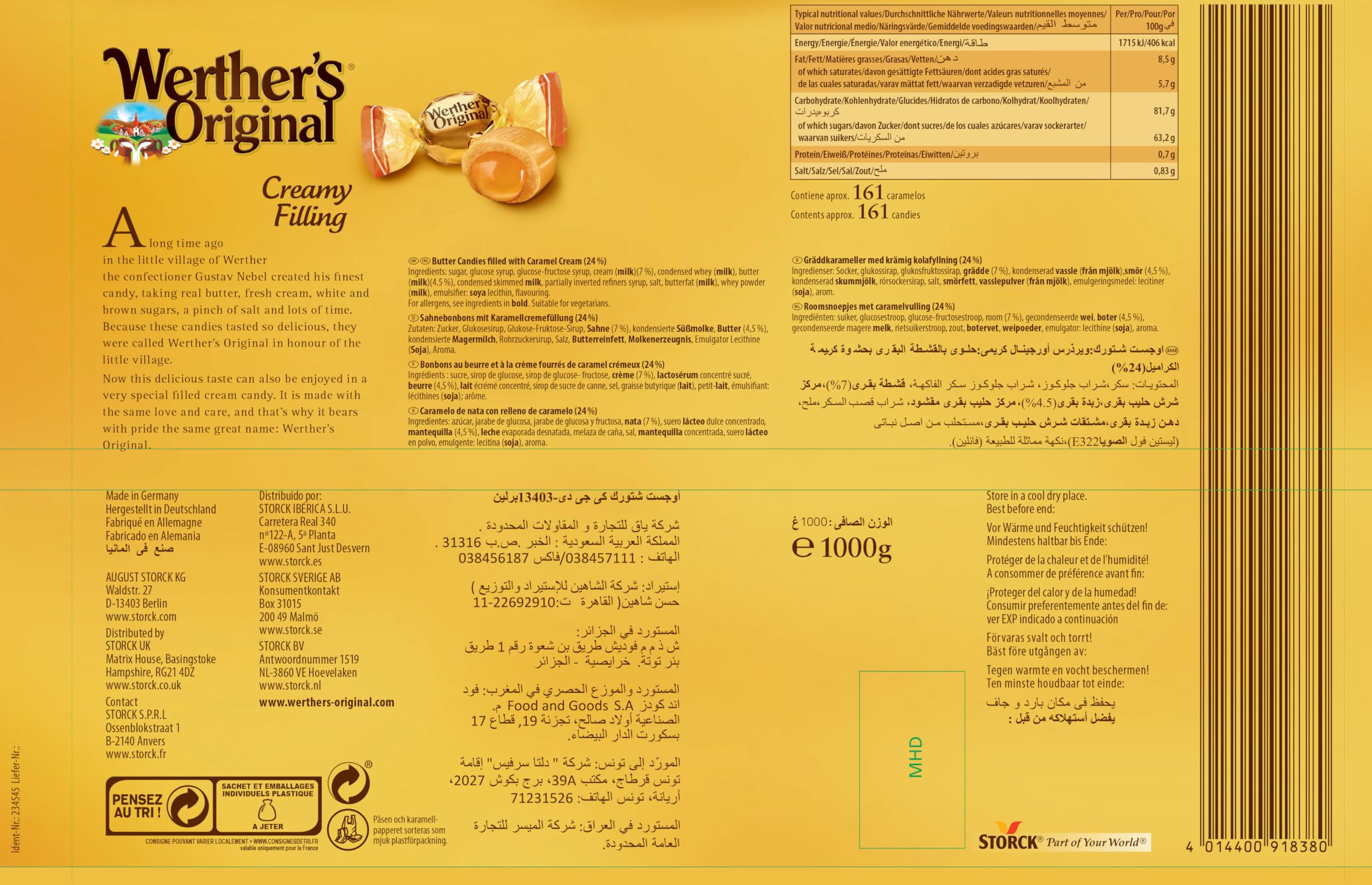 Werther's Original Creamy Filling Candies – 1 kg Bulk Pack of Classic Caramel Sweets with Smooth Centre 5
