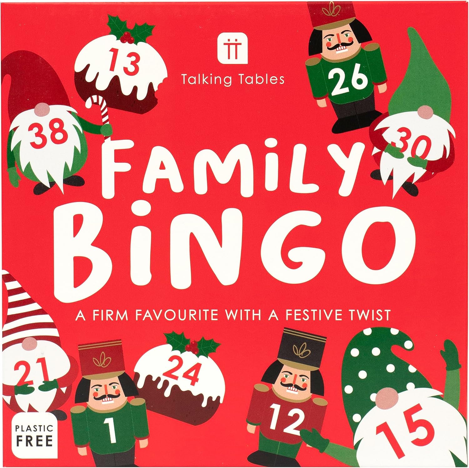 Talking Tables Christmas Family Bingo Game with Festive Red, Green, Gold & Silver Design